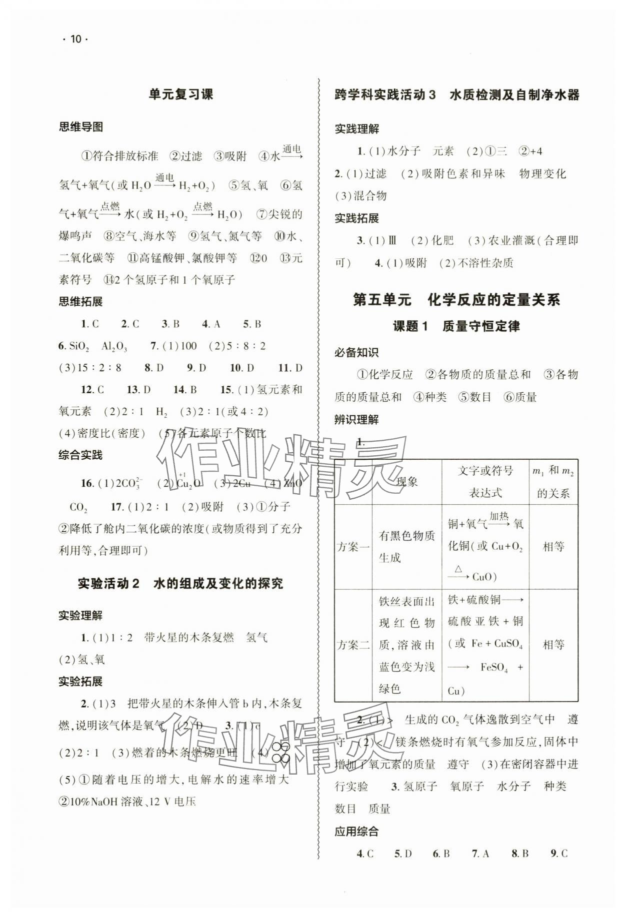2024年基础训练大象出版社九年级化学全一册人教版&nbsp;参考答案第10页