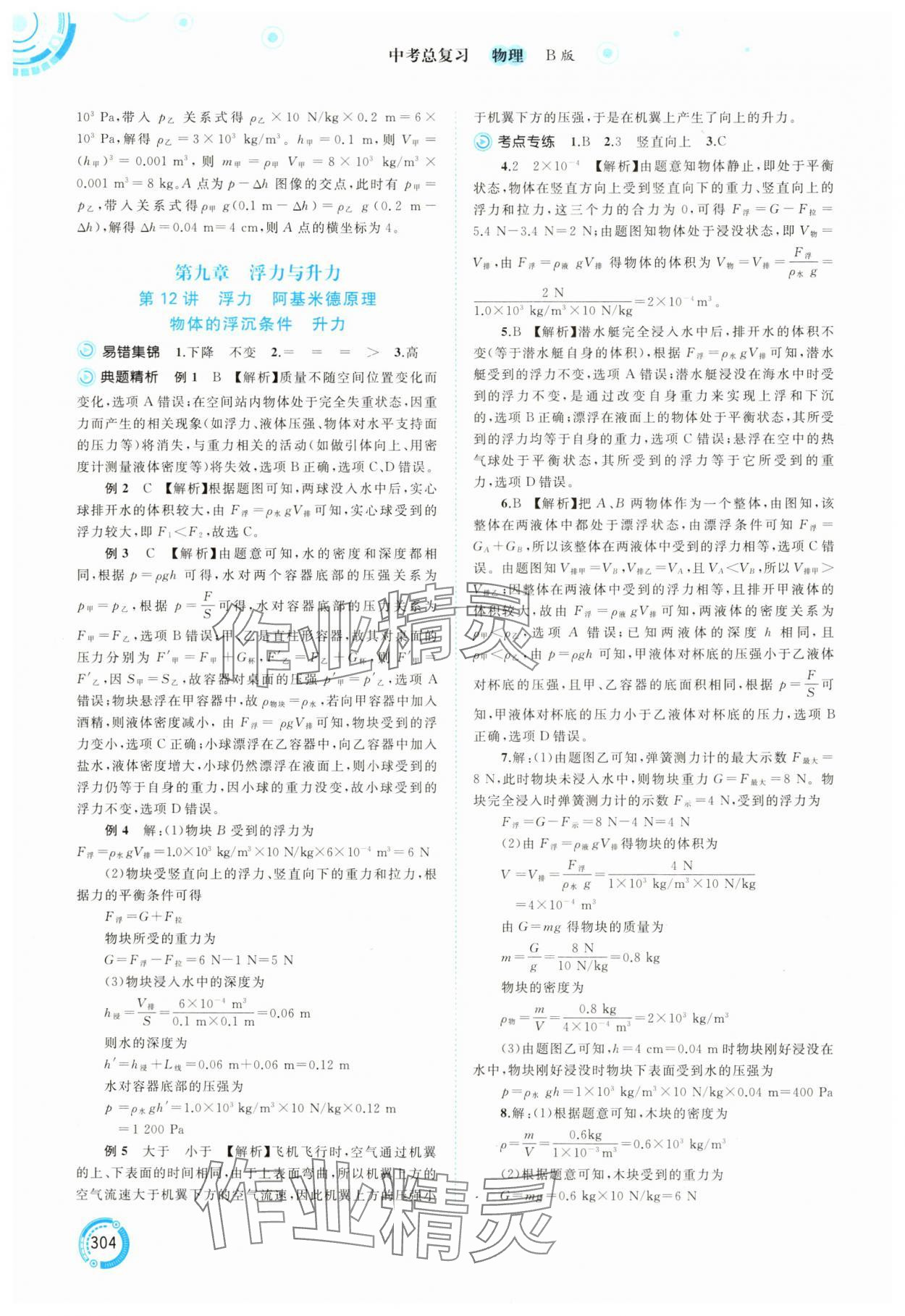 2025年中考先锋中考总复习物理中考沪科版&nbsp;参考答案第9页