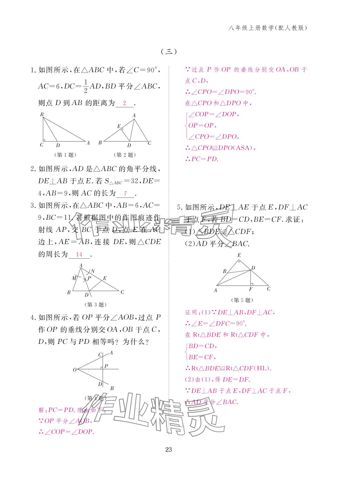 2025年作业本江西教育出版社八年级数学上册人教版&nbsp;参考答案第23页