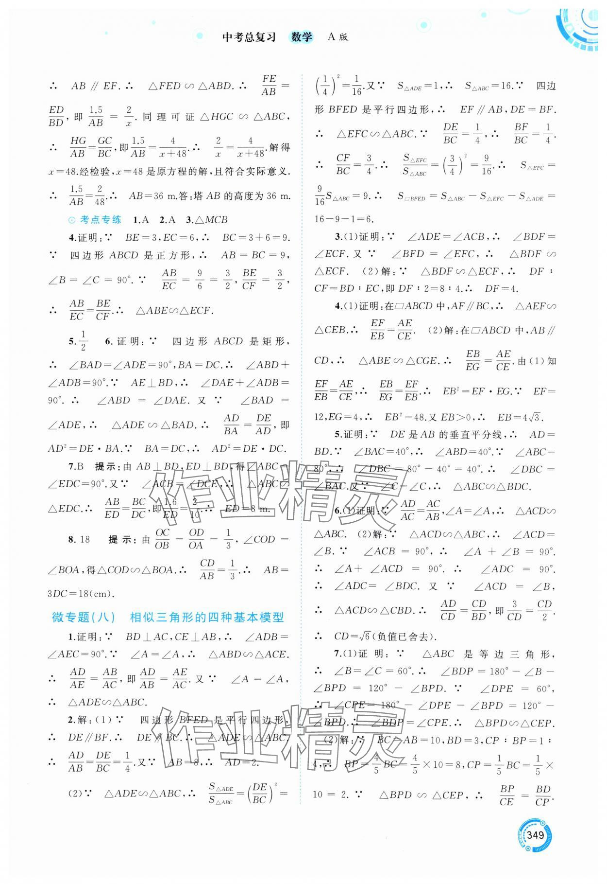 2025年中考先锋中考总复习数学&nbsp;参考答案第22页