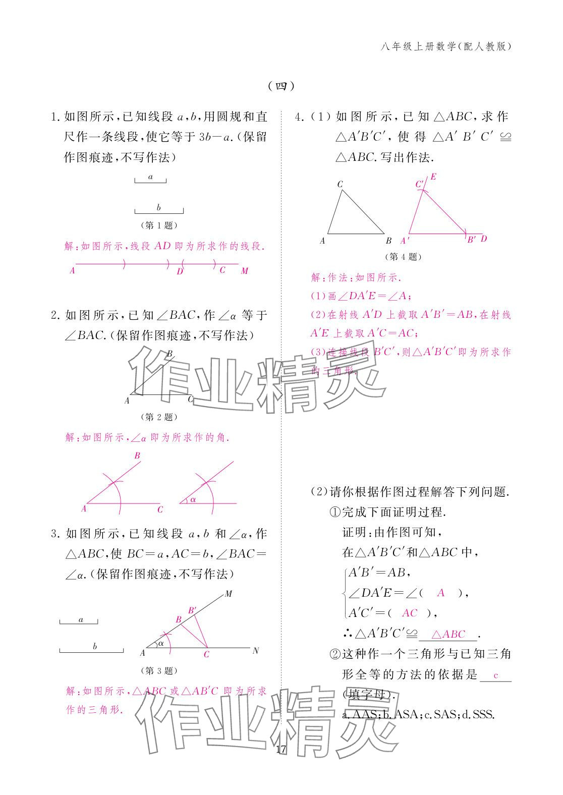 2025年作业本江西教育出版社八年级数学上册人教版&nbsp;参考答案第17页