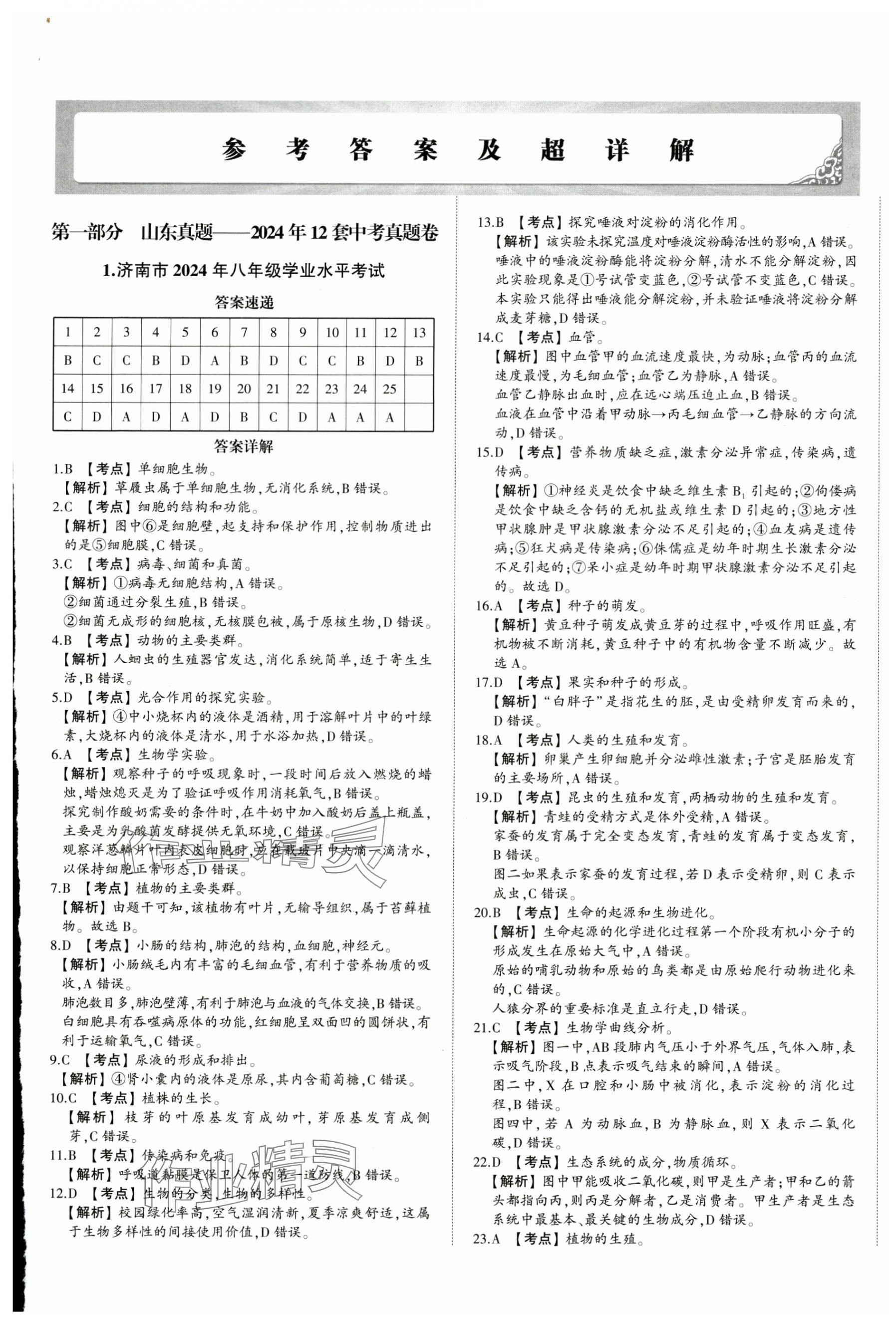 2025年星跃龙门中考真题汇编卷生物山东专版&nbsp;第1页