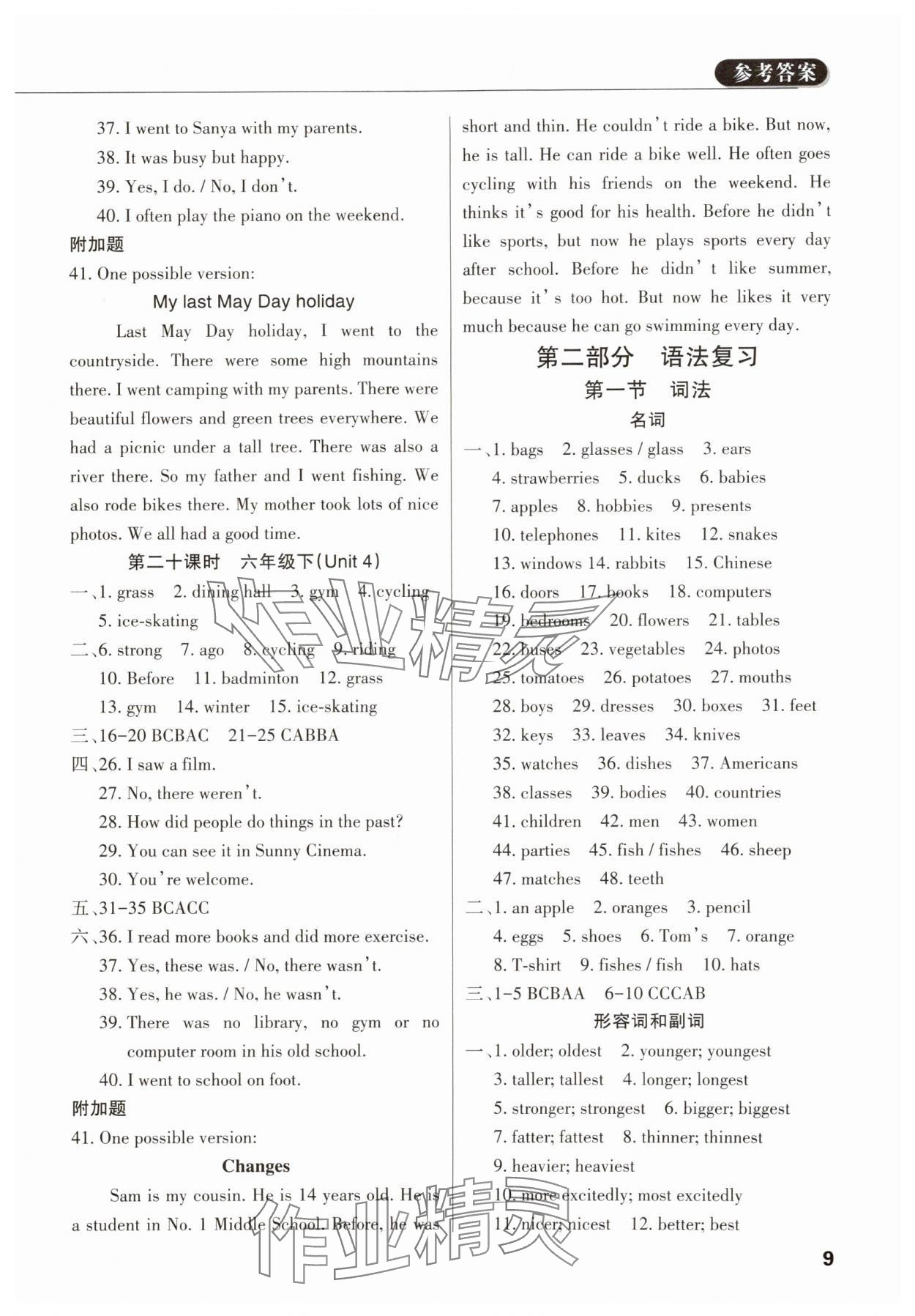 2024年小学毕业总复习英语佛山专版&nbsp;参考答案第8页