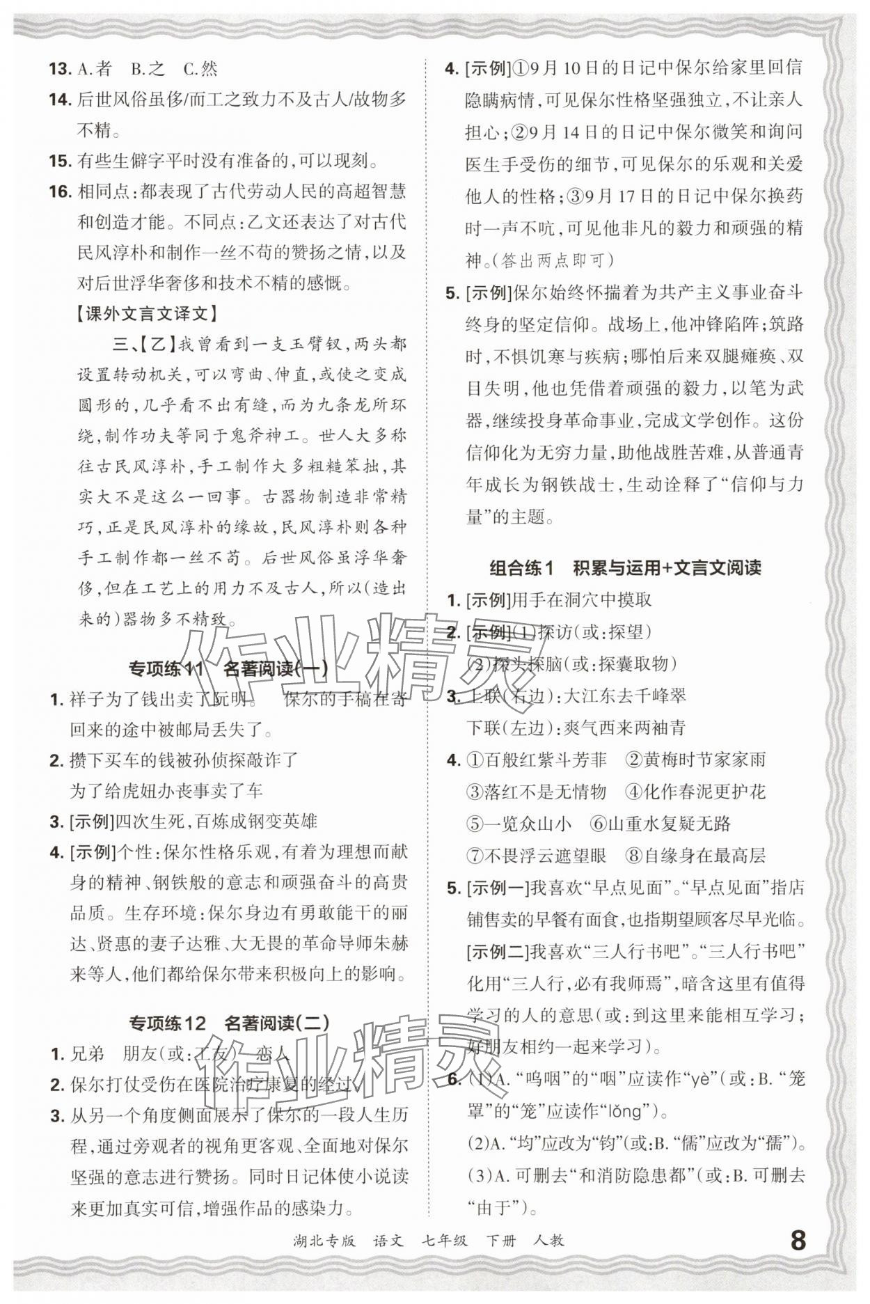 2025年王朝霞各地期末试卷精选七年级语文下册人教版湖北专版&nbsp;参考答案第8页