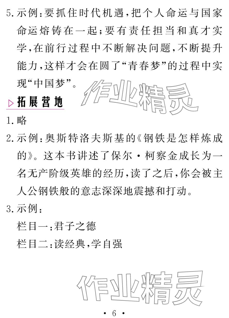 2025年天舟文化精彩寒假团结出版社九年级语文&nbsp;参考答案第6页