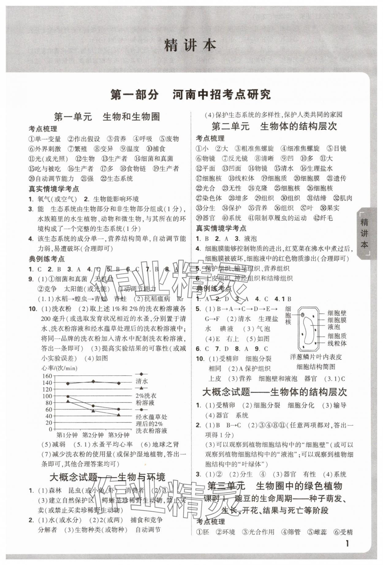 2025年万唯中考试题研究生物河南专版&nbsp;参考答案第1页
