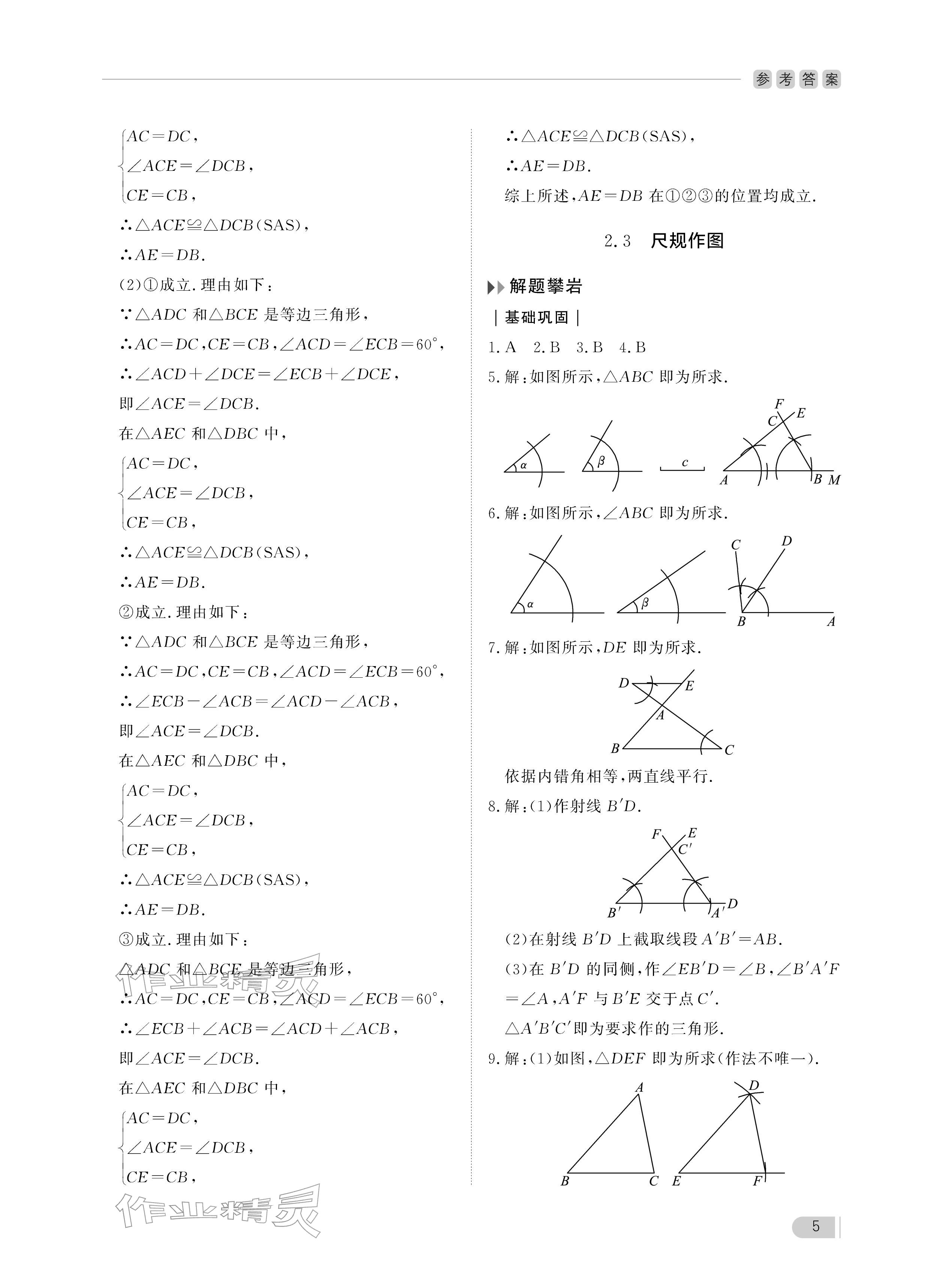 2025年行知天下八年级数学上册青岛版&nbsp;参考答案第5页