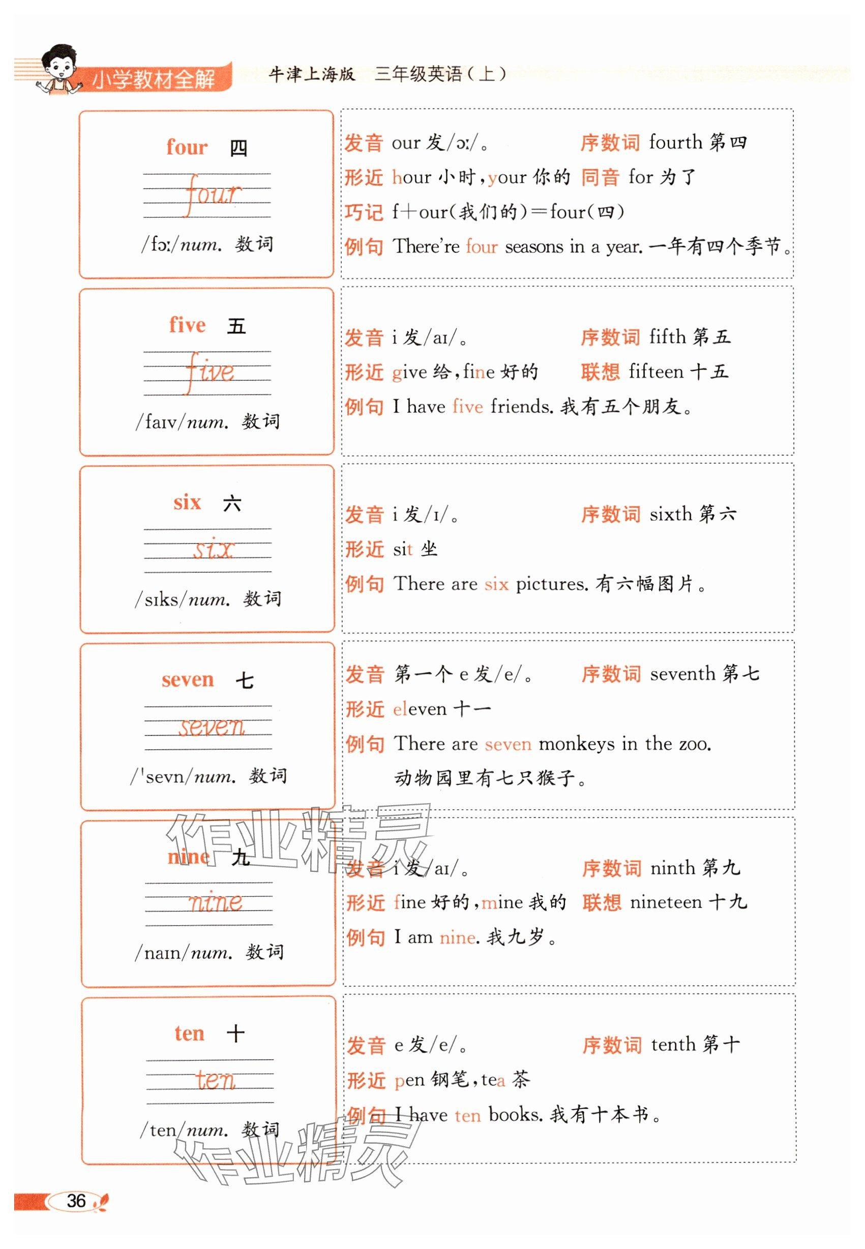 2024年教材课本三年级英语上册沪教版54制&nbsp;参考答案第36页