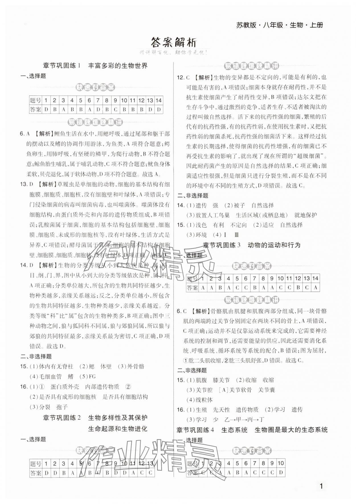 2024年期末考试必刷卷八年级生物上册苏教版九县七区&nbsp;第1页