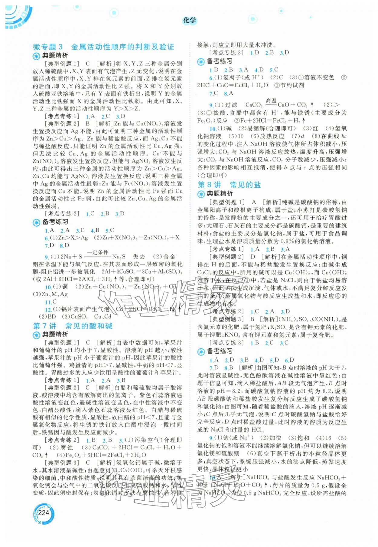 2026年中考先锋中考总复习化学&nbsp;参考答案第5页