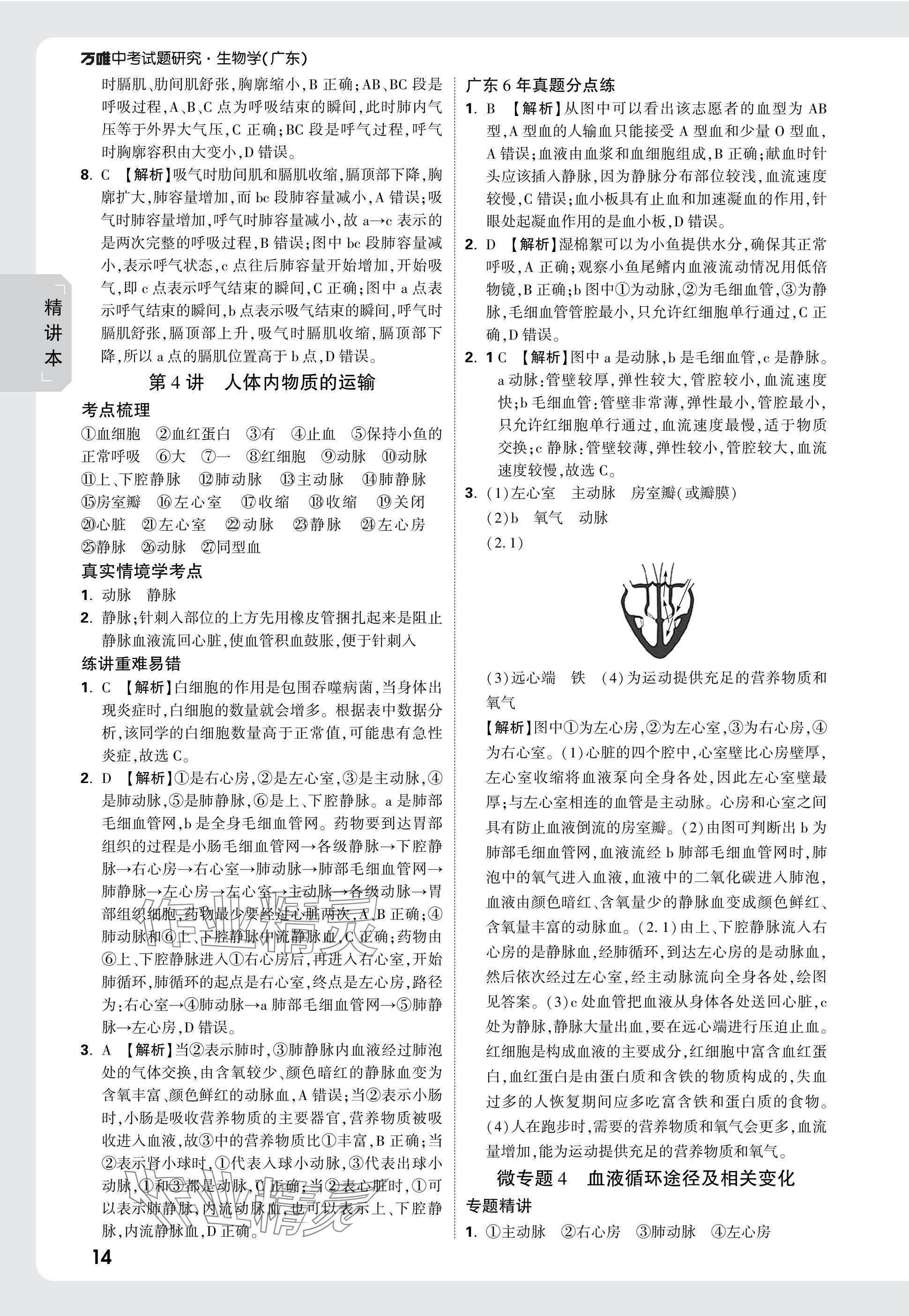 2025年万唯中考试题研究生物广东专版&nbsp;参考答案第14页