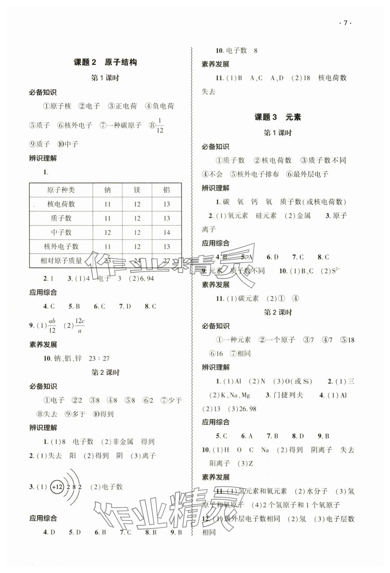 2024年基础训练大象出版社九年级化学全一册人教版&nbsp;参考答案第7页