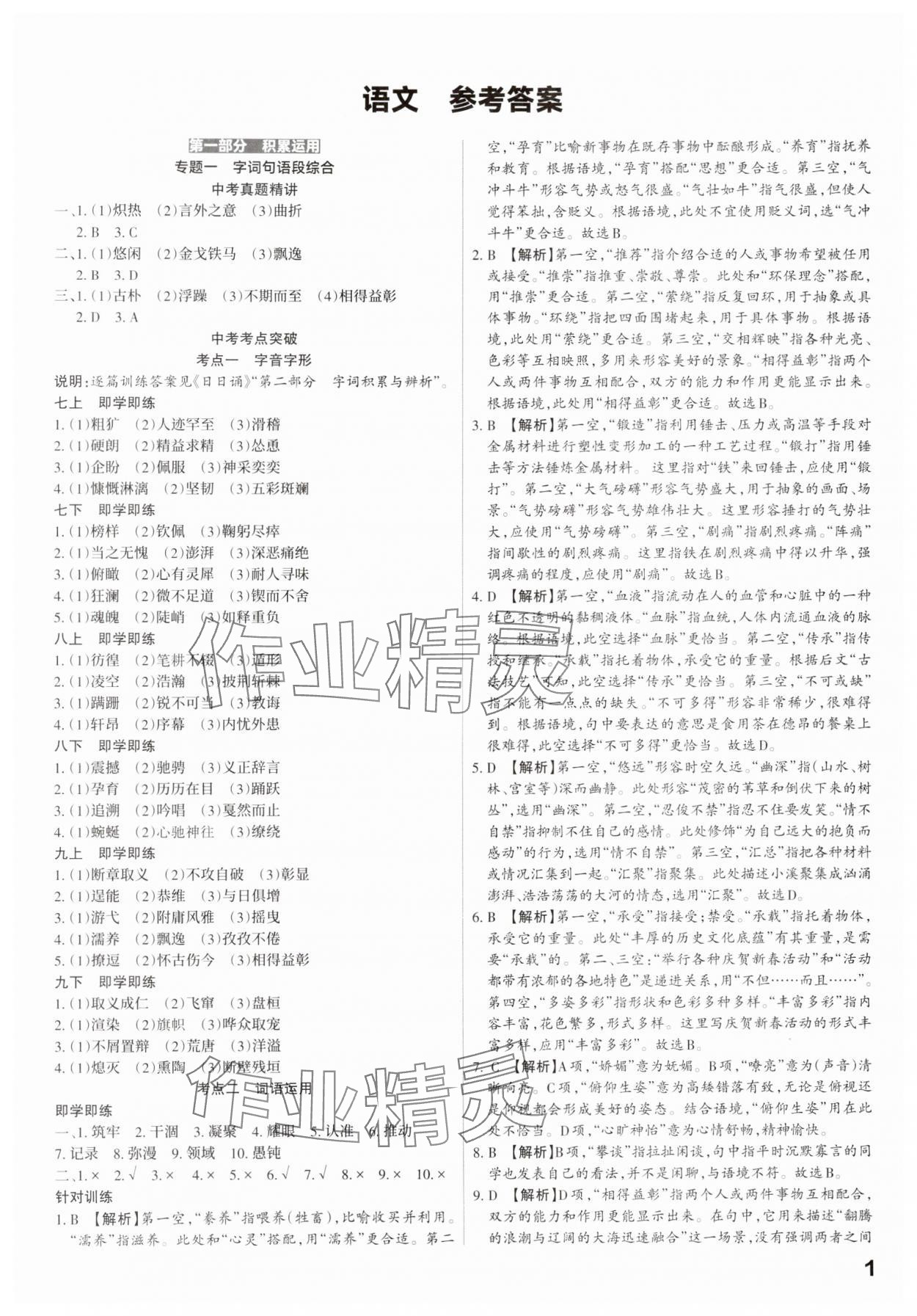2025年滚动迁移中考总复习语文广东专版&nbsp;第1页
