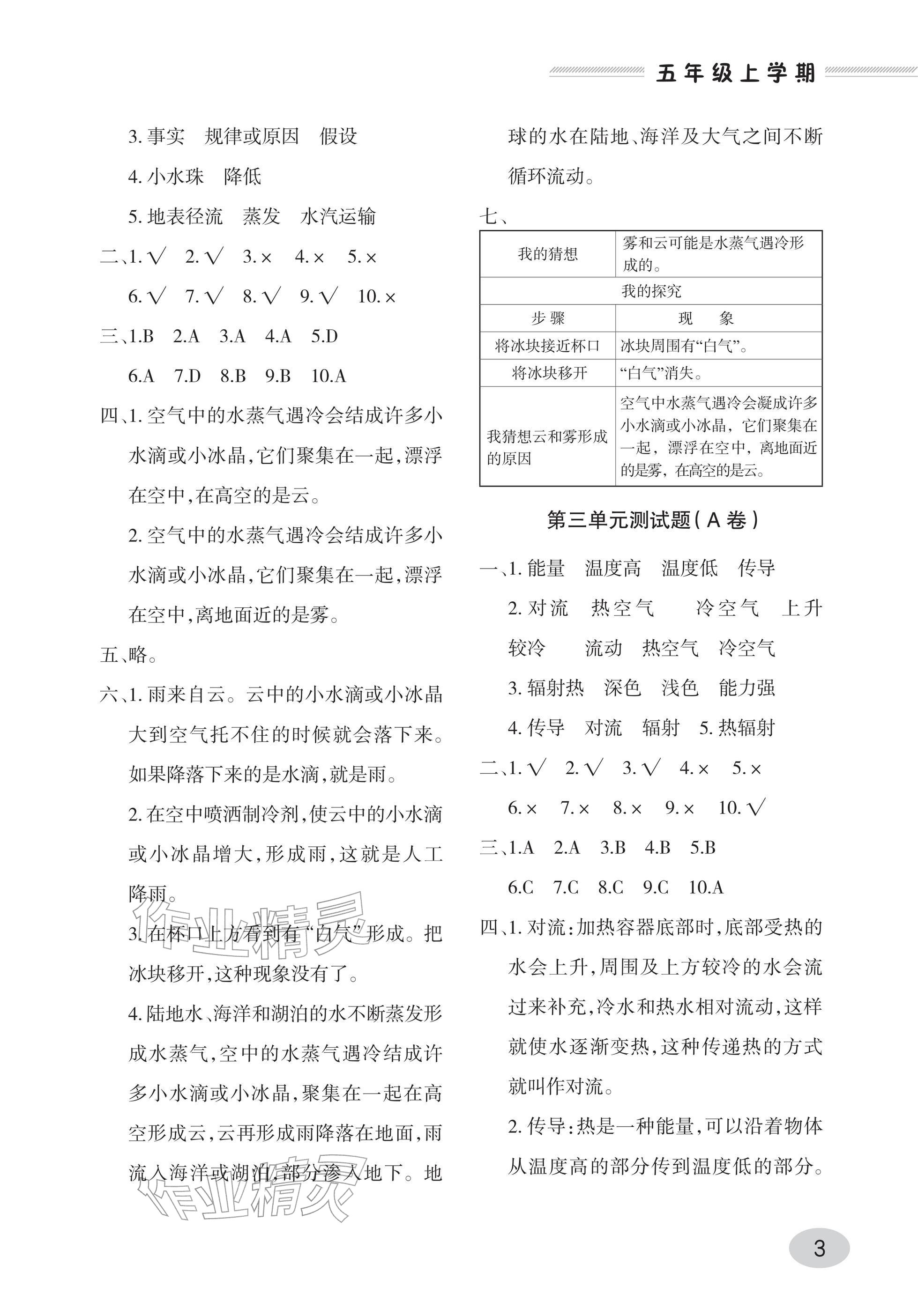 2025年单元自测试卷青岛出版社五年级科学上册青岛版&nbsp;参考答案第3页