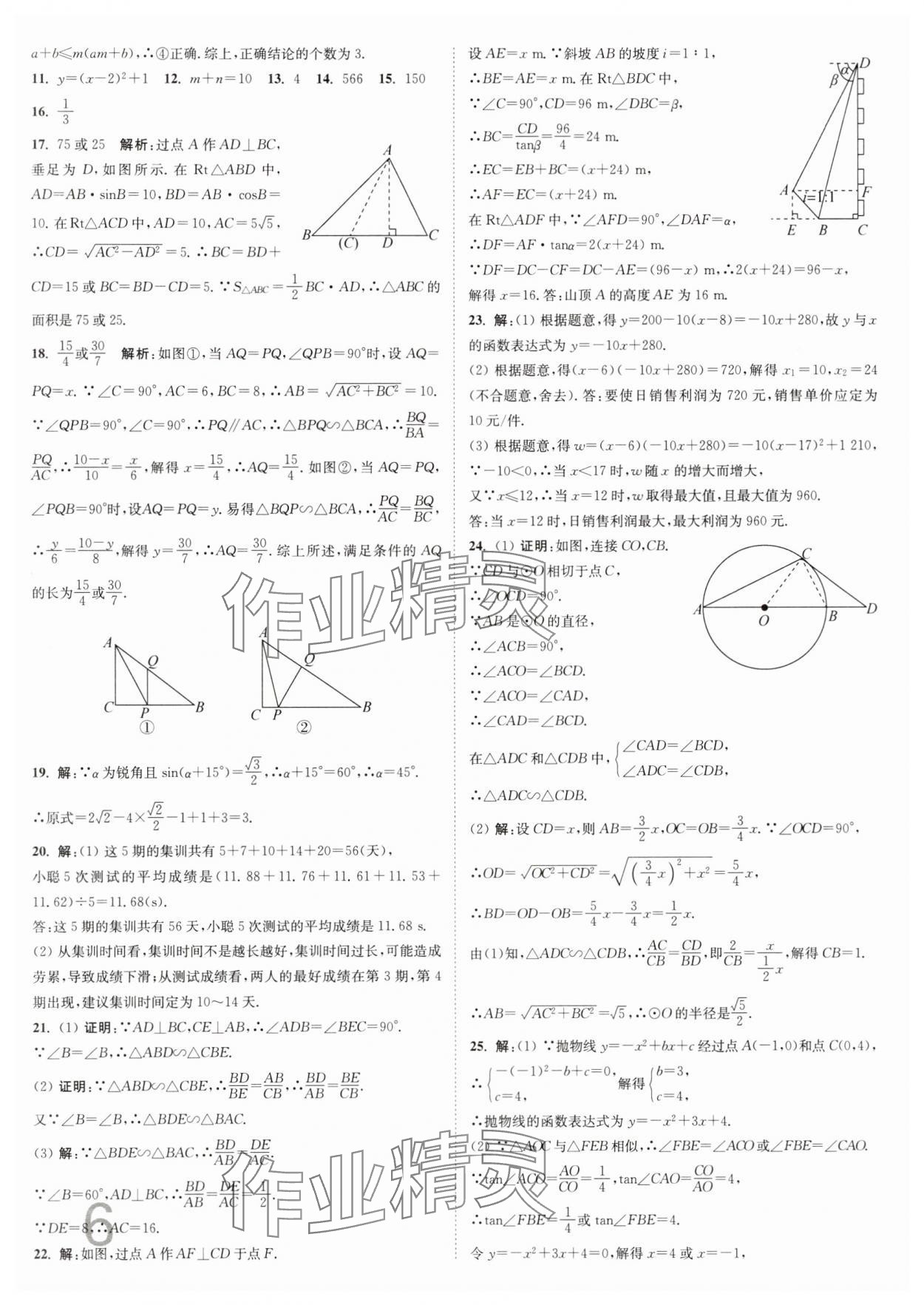 2025年江苏密卷九年级数学下册江苏版&nbsp;参考答案第6页