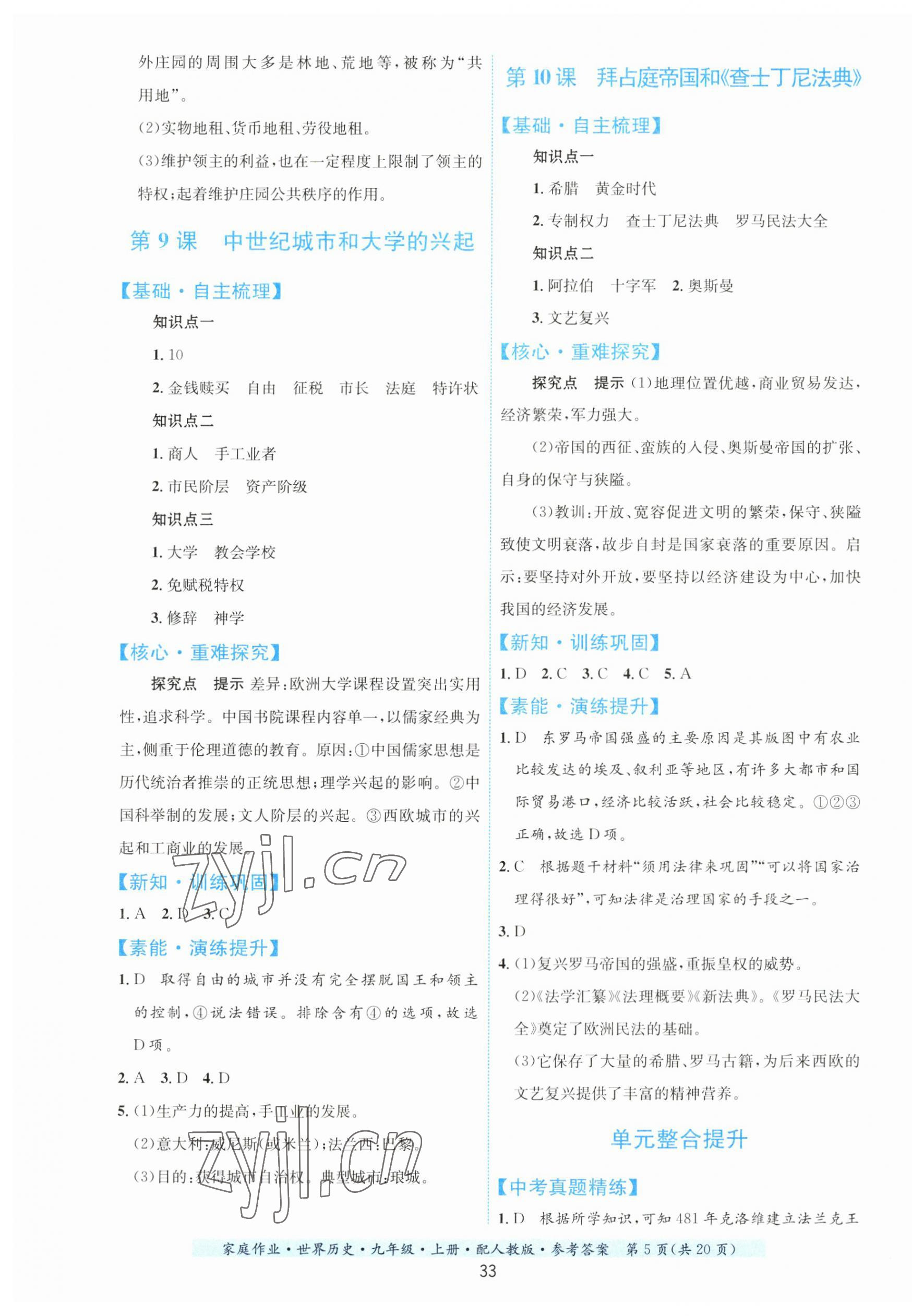 2023年家庭作业九年级历史上册人教版&nbsp;第5页