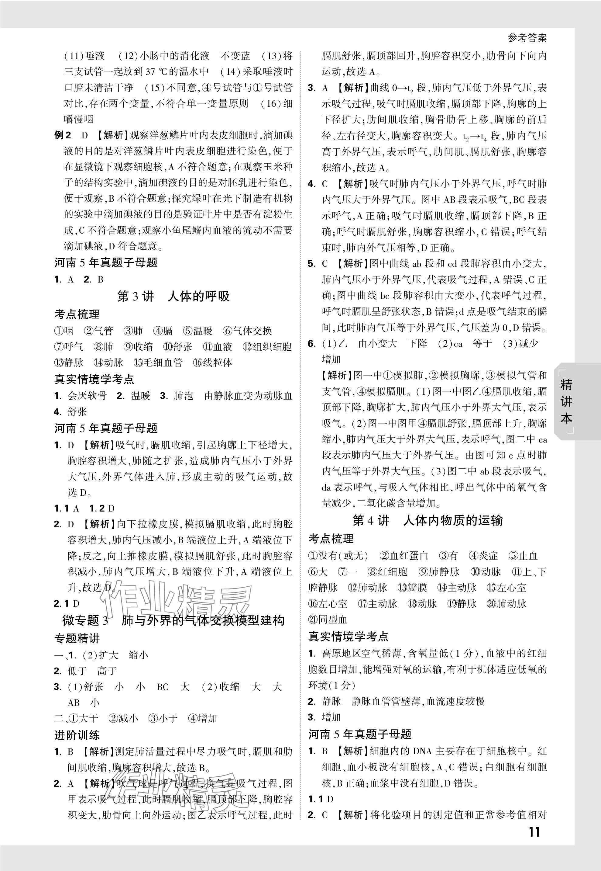 2024年万唯中考试题研究生物河南专版&nbsp;参考答案第11页