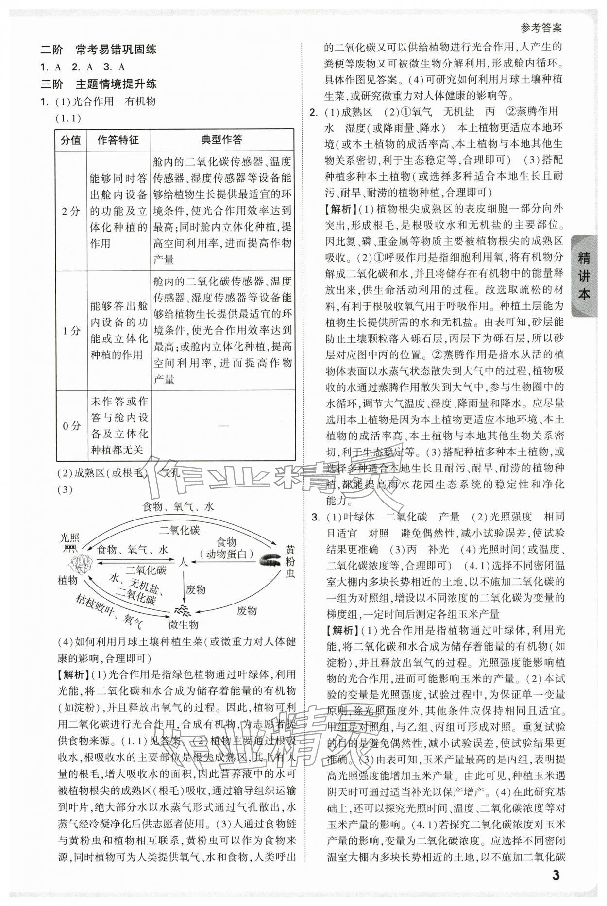 2026年万唯中考试题研究生物广东专版&nbsp;参考答案第9页
