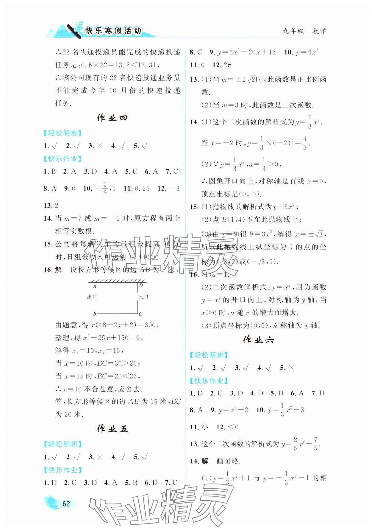 2025年快乐寒假活动九年级数学人教版&nbsp;第2页