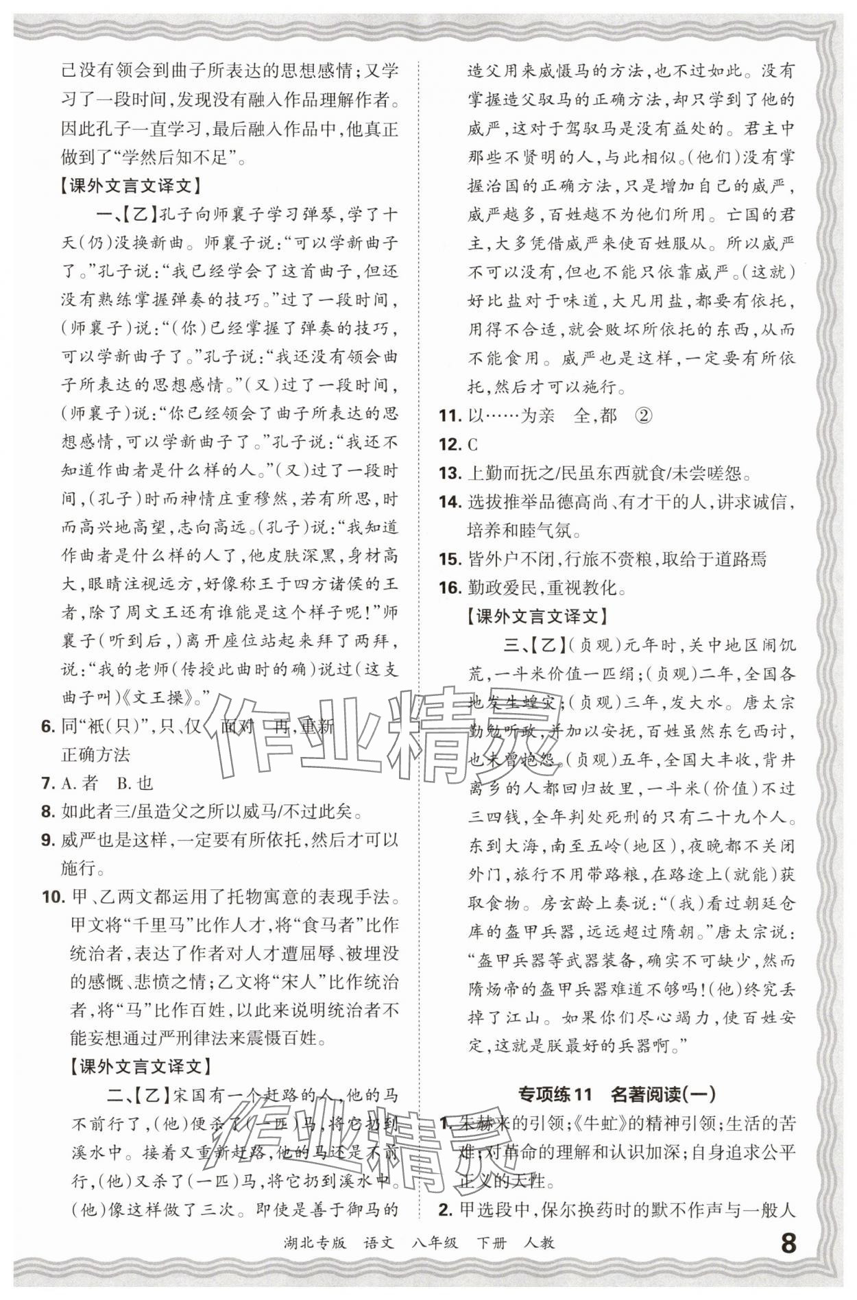 2025年王朝霞各地期末试卷精选八年级语文下册人教版湖北专版&nbsp;参考答案第8页