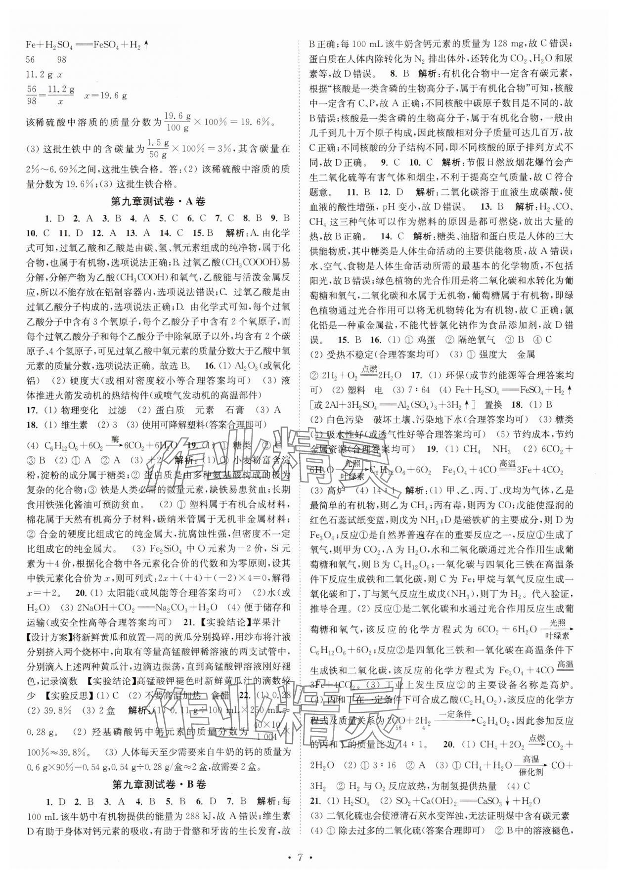 2025年江苏密卷九年级化学下册沪教版&nbsp;第7页