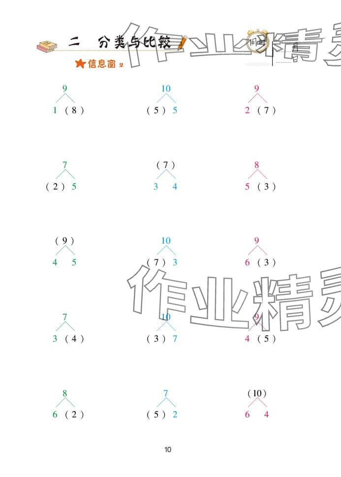 2024年口算天天练一年级数学上册青岛版&nbsp;参考答案第10页