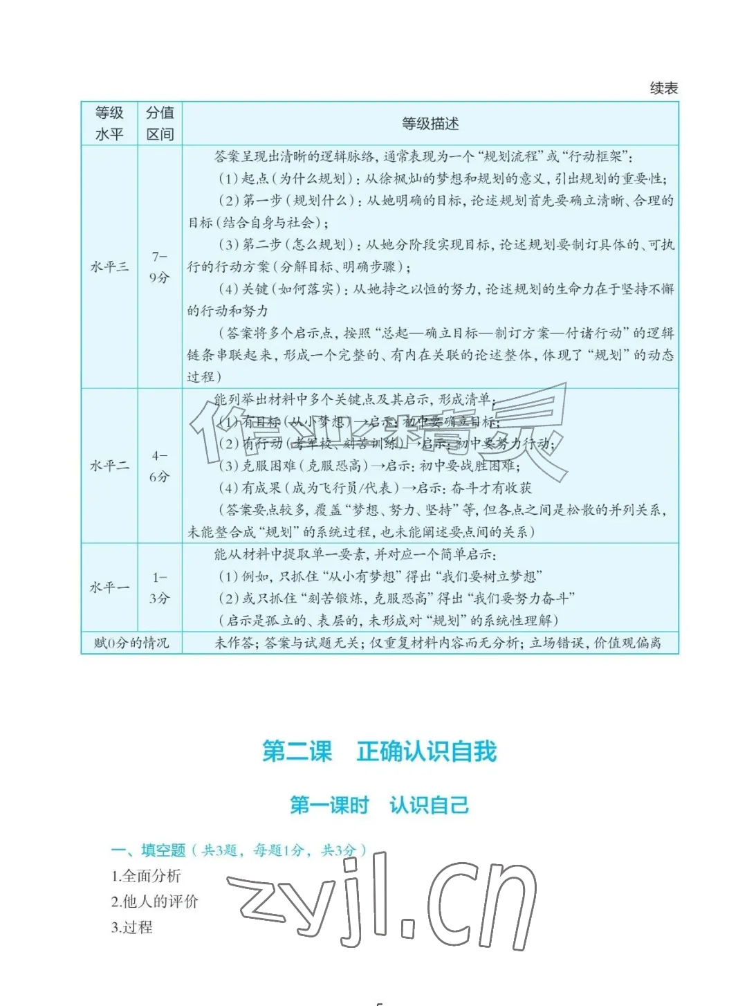 2026年知识与能力训练七年级道德与法治上册人教版&nbsp;参考答案第5页