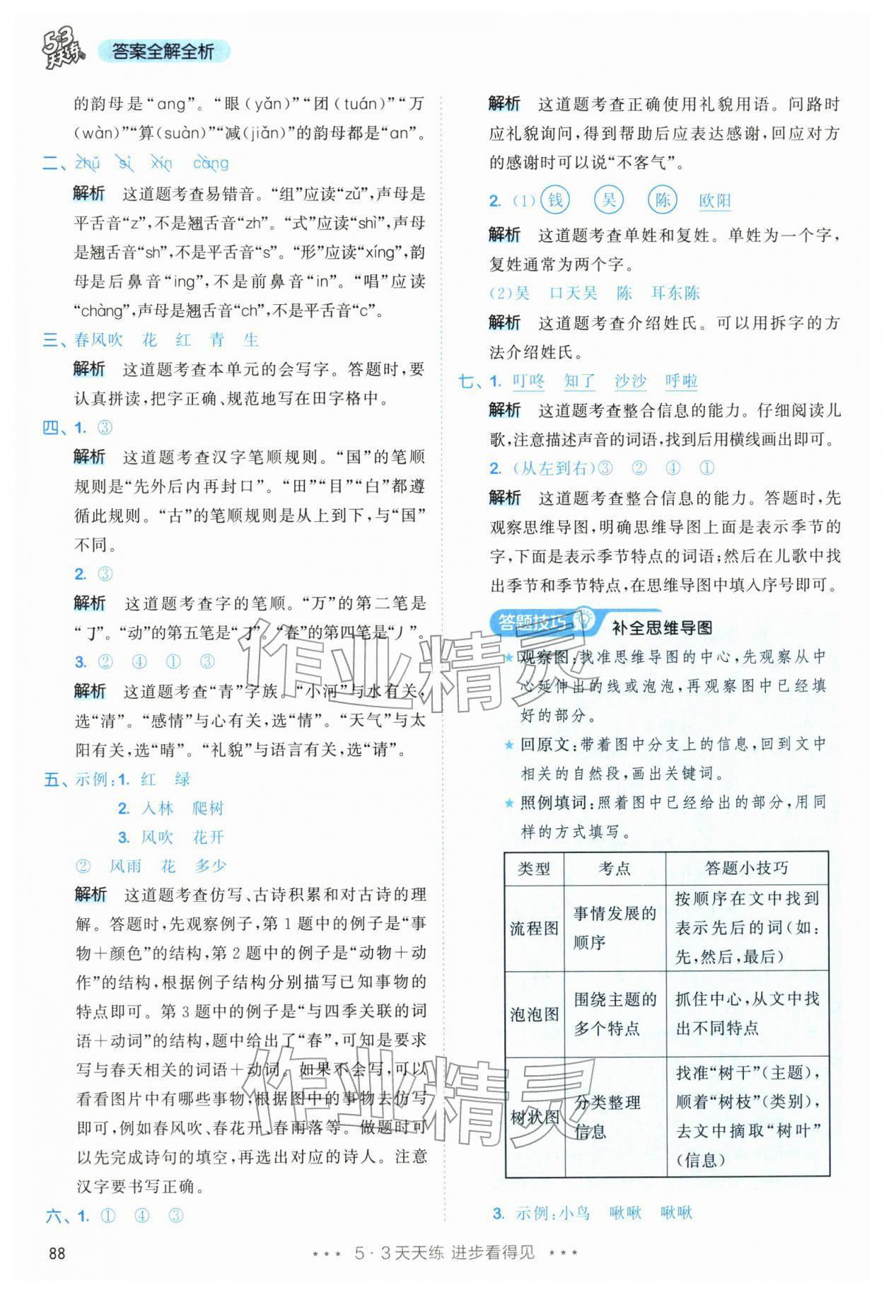 2026年53天天练一年级语文下册人教版&nbsp;参考答案第4页