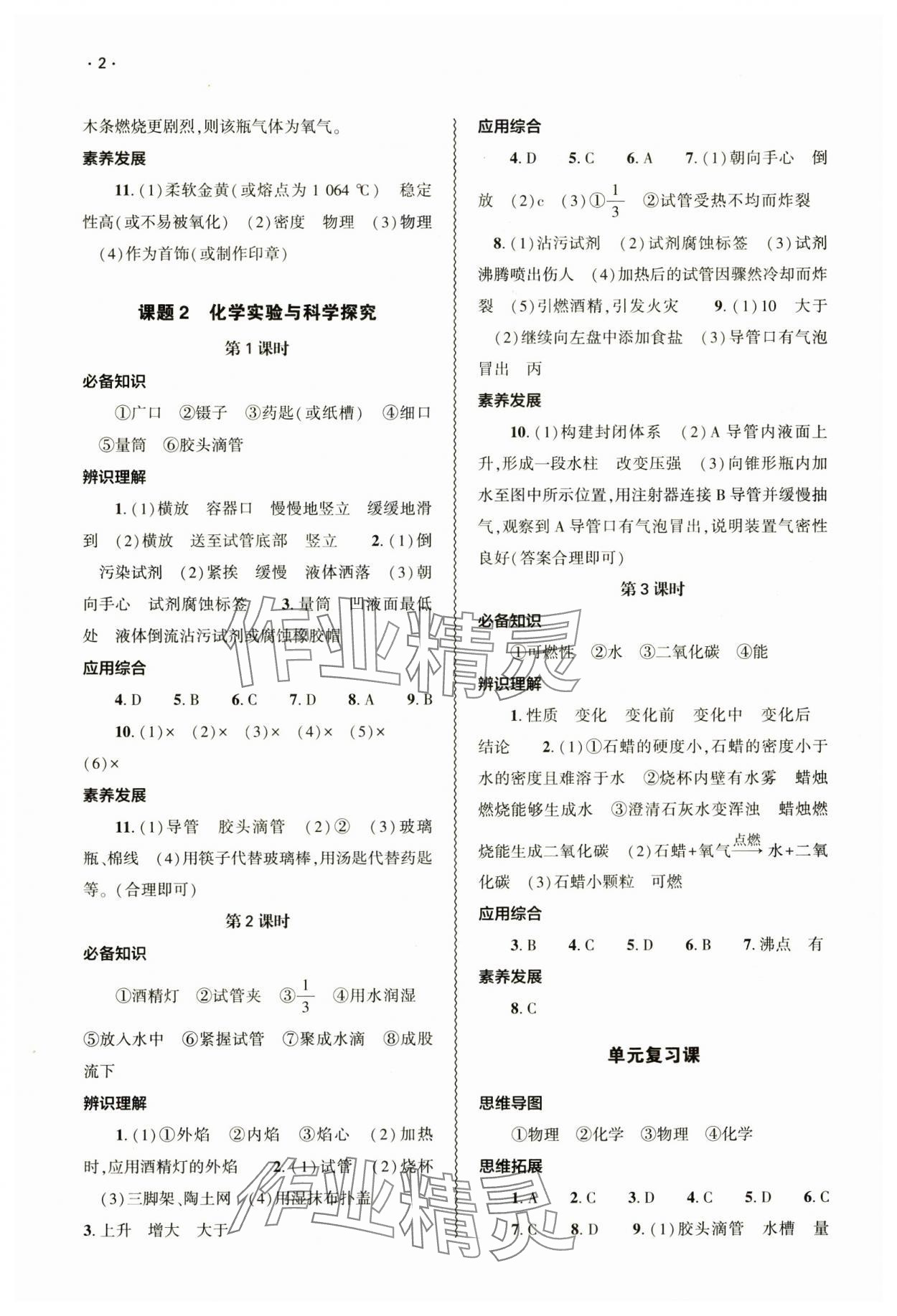 2024年基础训练大象出版社九年级化学全一册人教版&nbsp;参考答案第2页