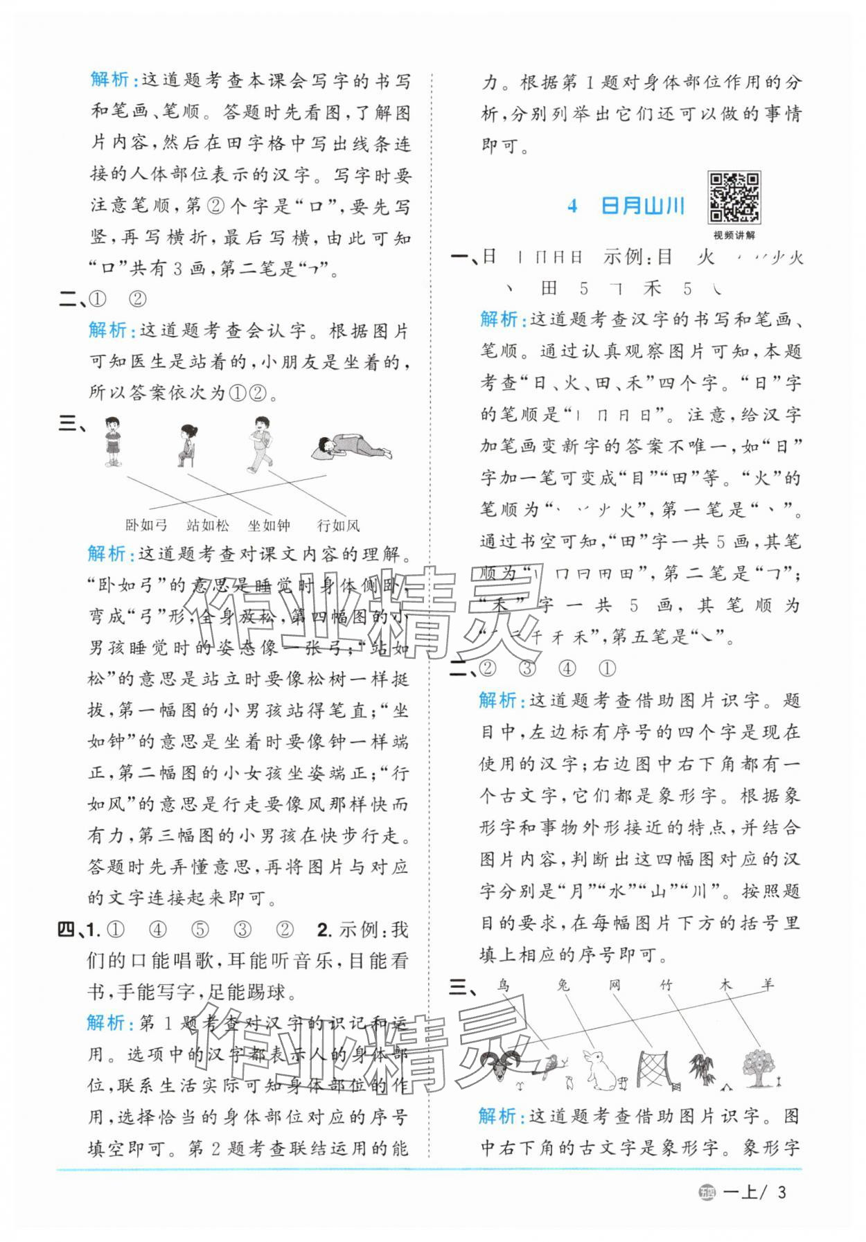 2025年阳光同学课时优化作业一年级语文上册人教版五四制&nbsp;参考答案第3页