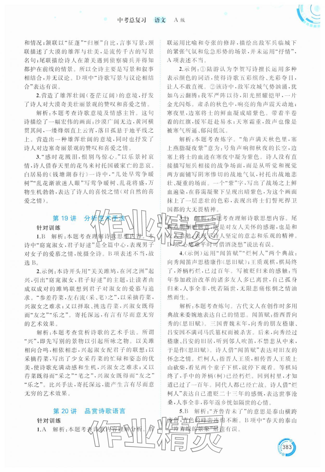 2025年中考先锋中考总复习语文&nbsp;参考答案第8页