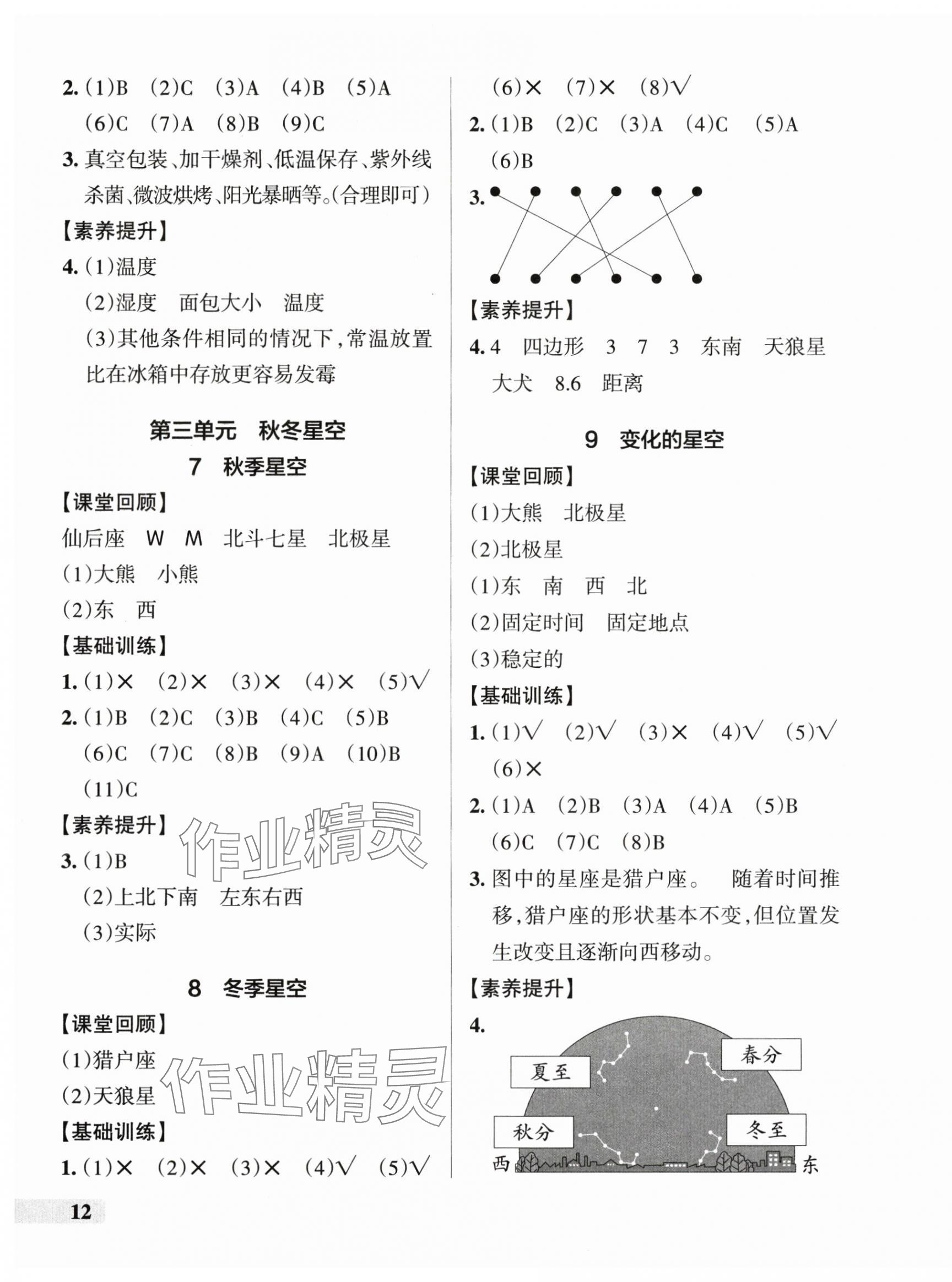 2025年小学学霸作业本六年级科学上册青岛版&nbsp;参考答案第3页