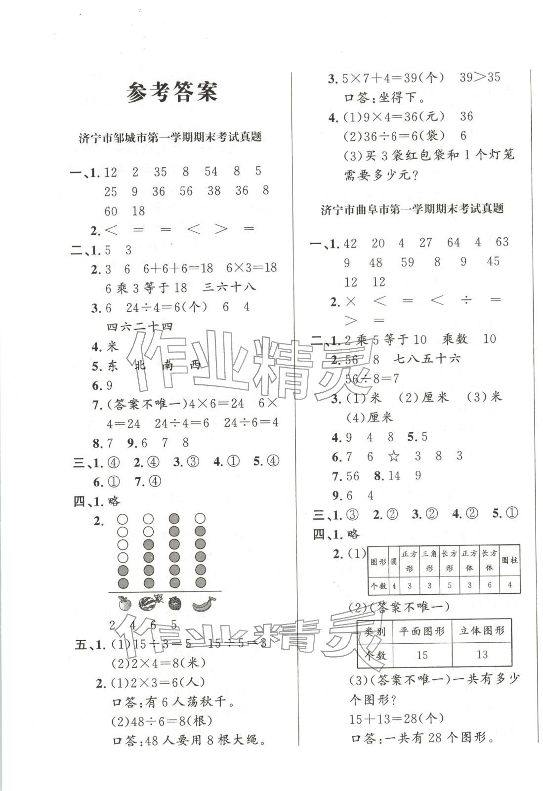 2025年济宁真题汇编二年级数学全一册人教版&nbsp;第1页