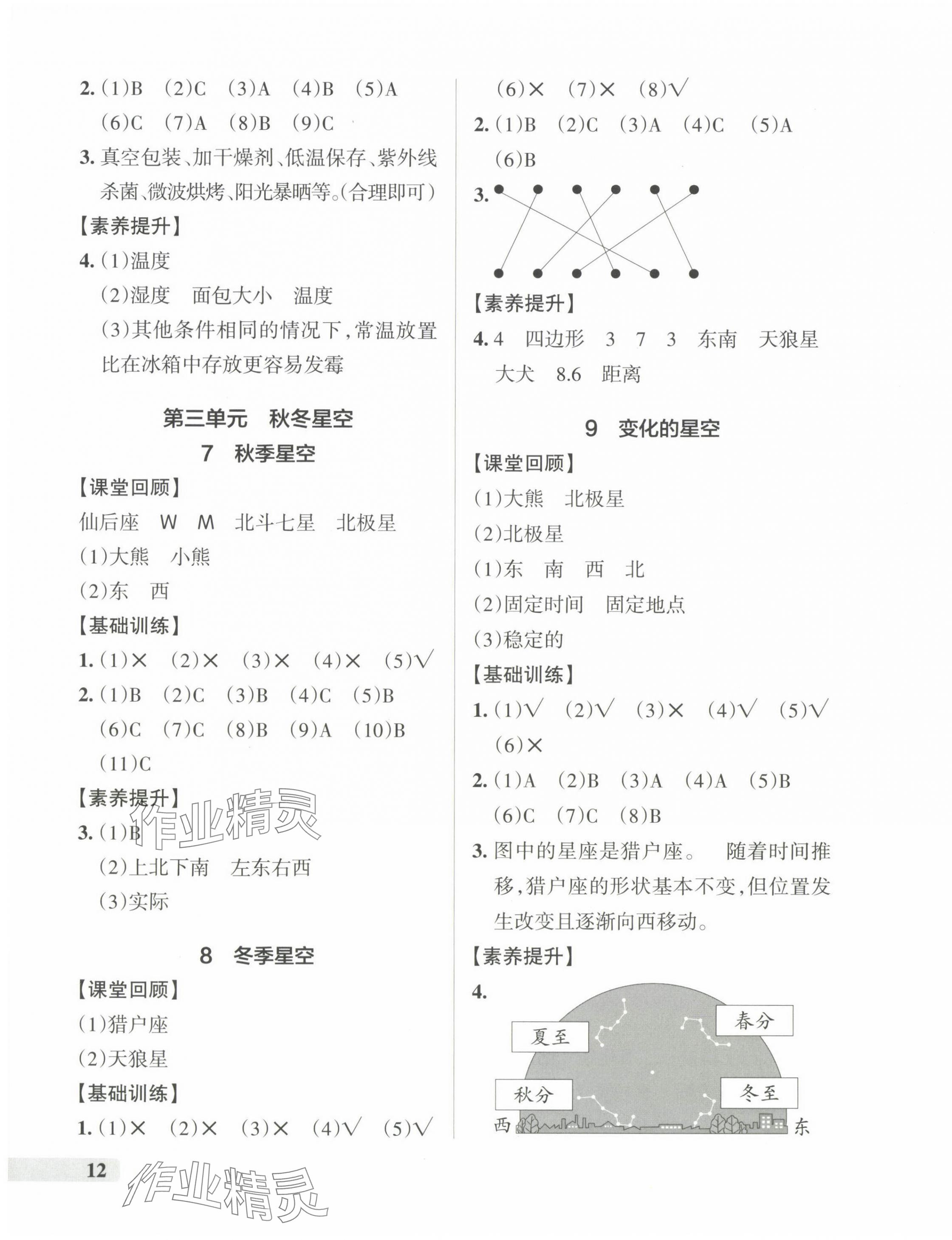 2024年小学学霸作业本六年级科学上册青岛版&nbsp;参考答案第3页