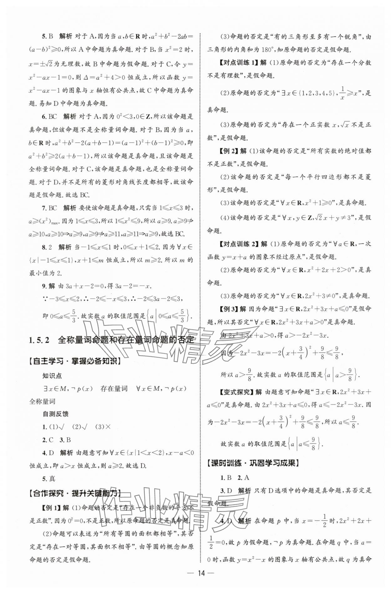 2025年同步练习册人民教育出版社高中数学必修第一册人教版B山东专版&nbsp;参考答案第13页