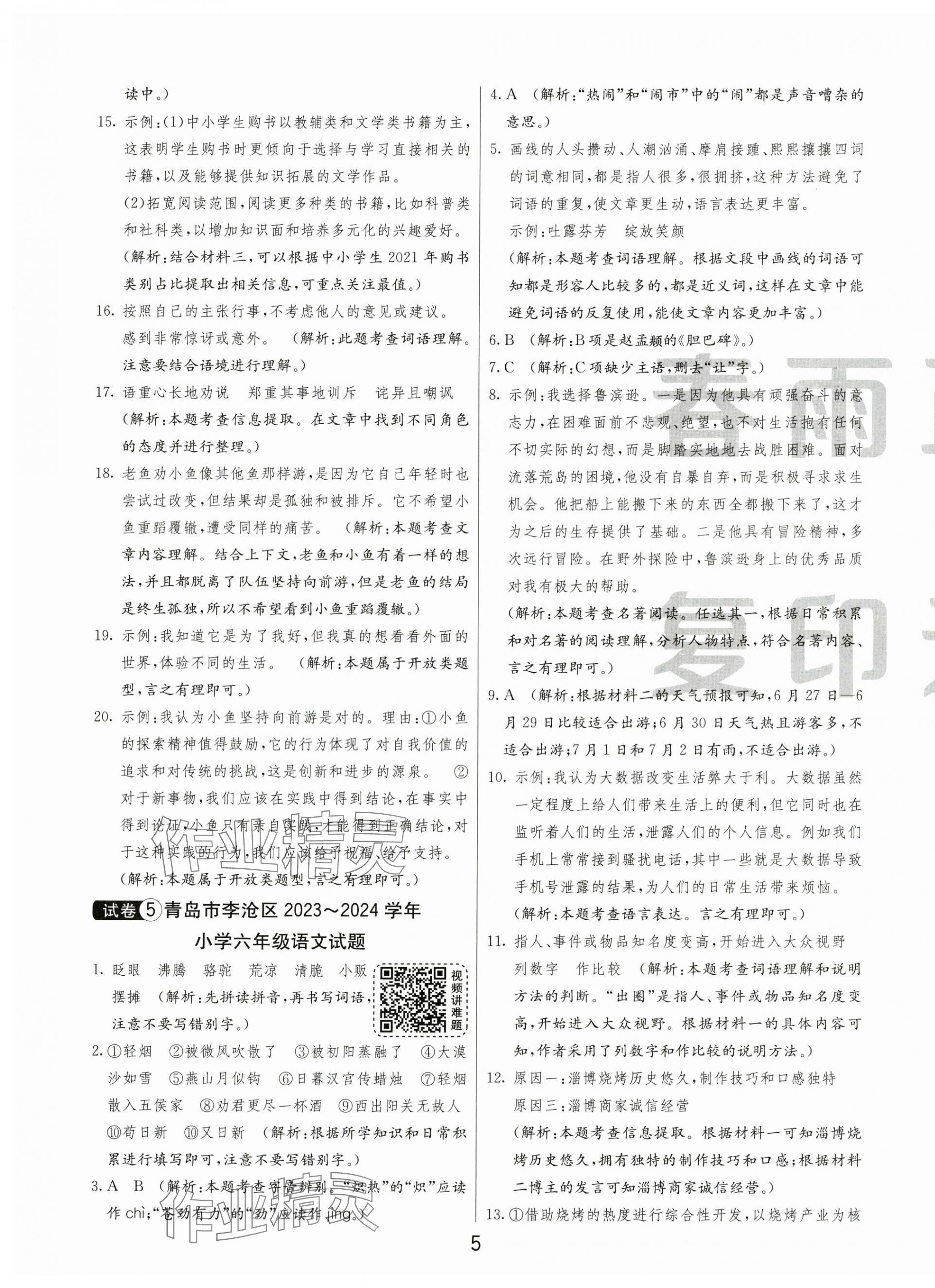 2025年小学毕业升学考试试卷精选六年级语文人教版山东专版&nbsp;第5页
