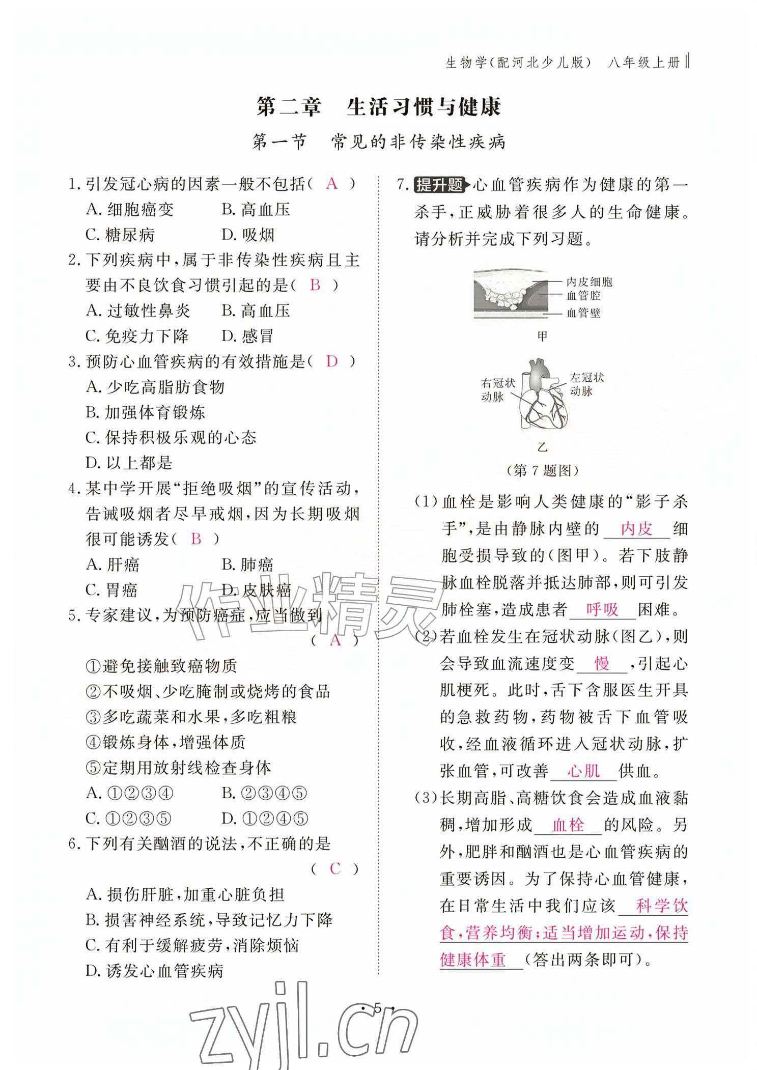 2026年作业本江西教育出版社八年级生物上册冀少版&nbsp;参考答案第5页