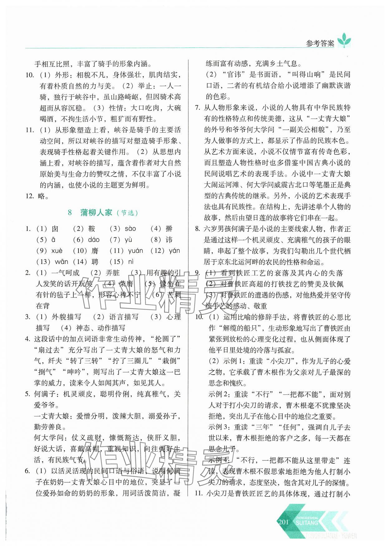 2024年随堂同步练习九年级语文下册人教版&nbsp;参考答案第6页