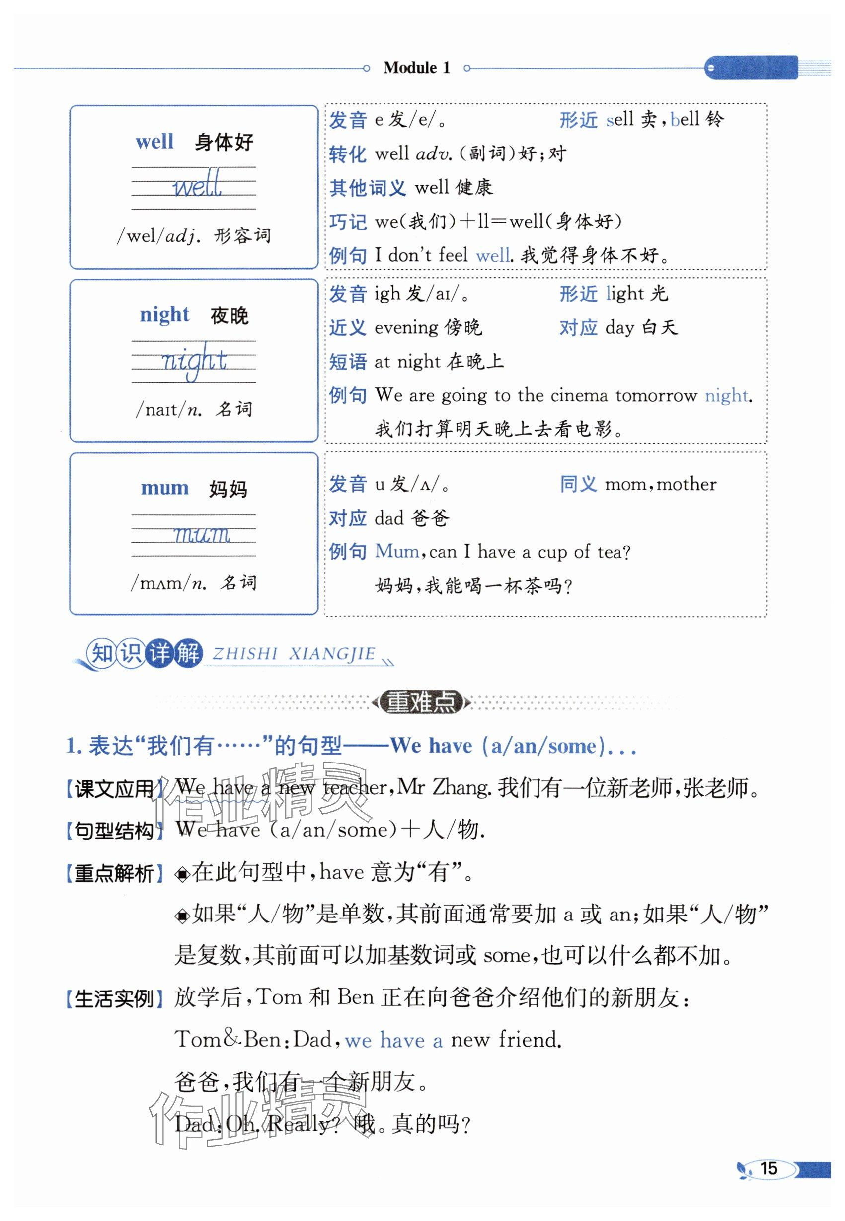 2024年教材课本三年级英语上册沪教版54制&nbsp;参考答案第15页