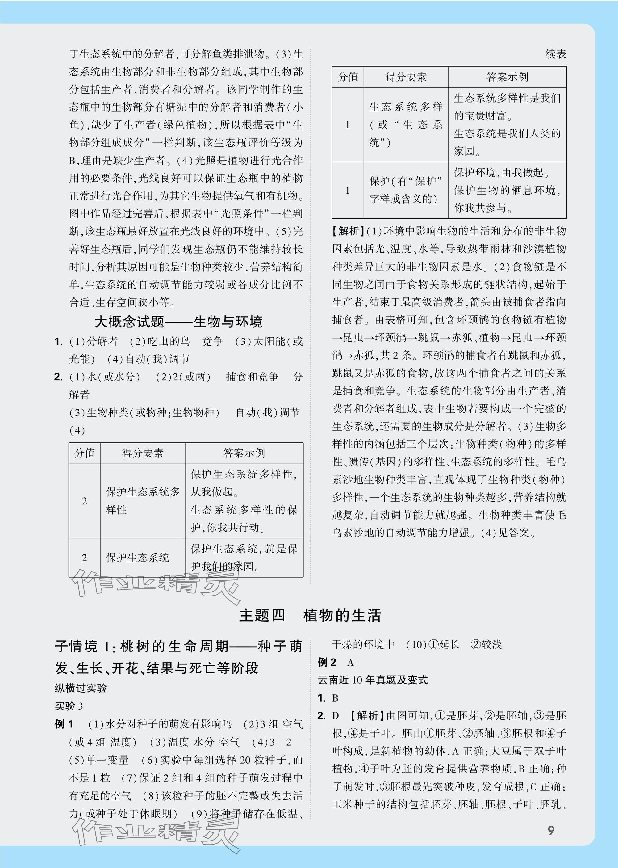 2025年万唯中考试题研究生物云南专版&nbsp;参考答案第9页