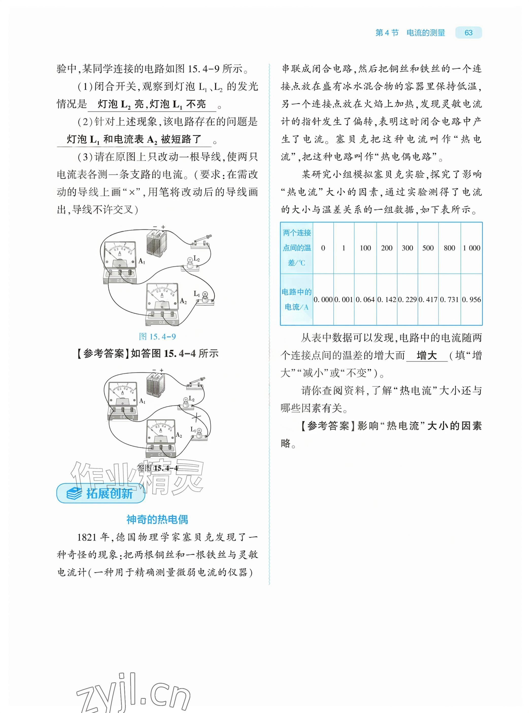 2026年基础训练大象出版社九年级物理全一册人教版&nbsp;参考答案第63页