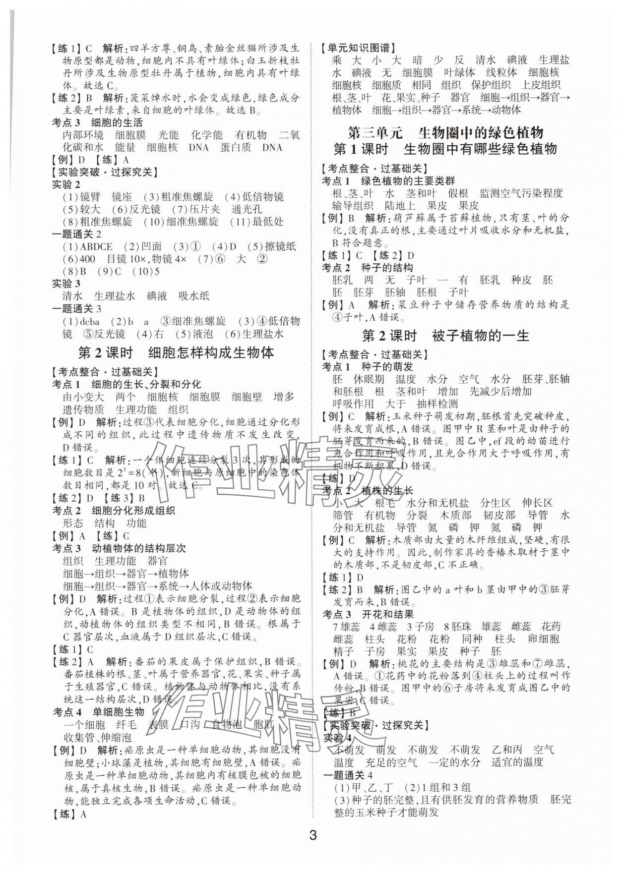 2025年中考状元生物山东专版&nbsp;参考答案第2页