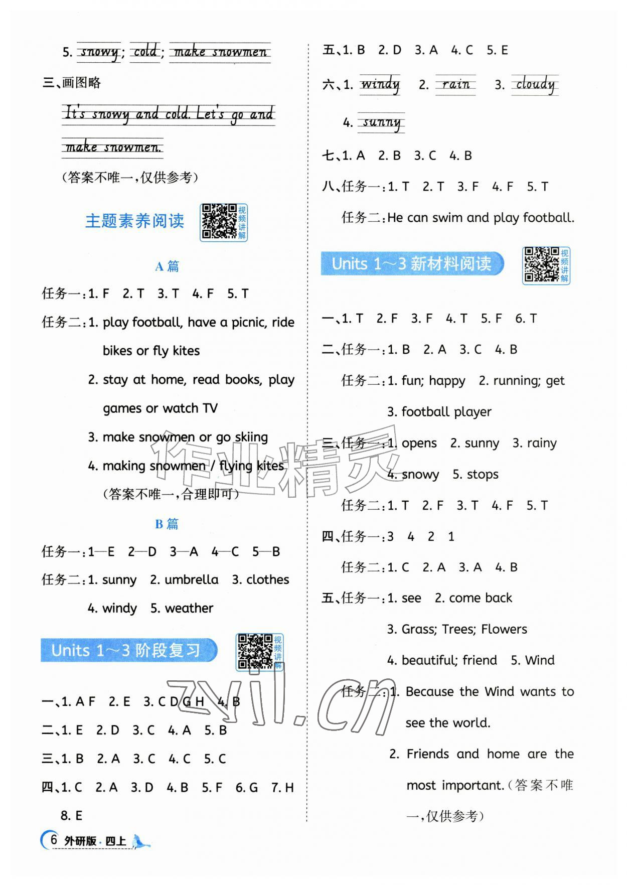 2026年阳光同学课时优化作业四年级英语上册外研版&nbsp;参考答案第6页