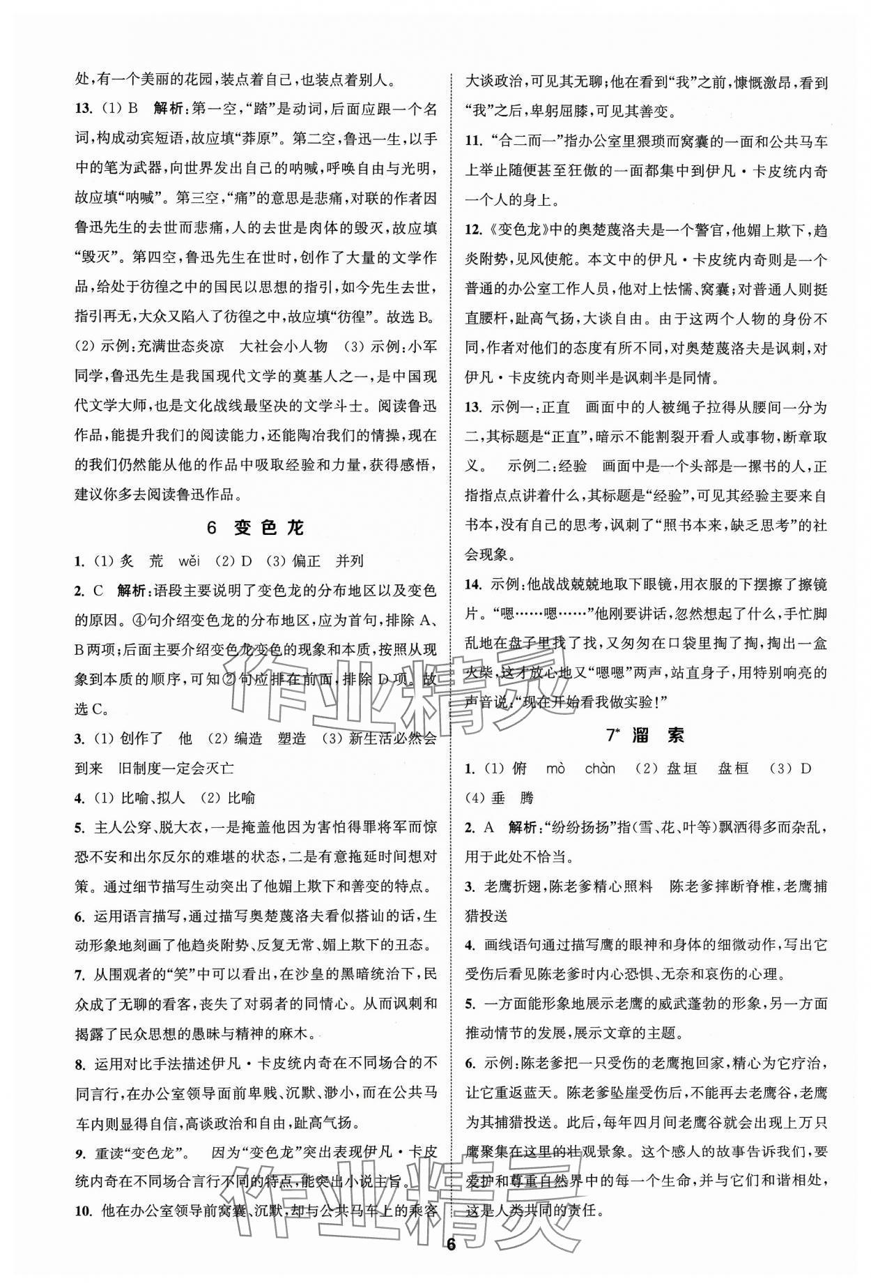 2024年金钥匙提优训练课课练九年级语文下册人教版&nbsp;参考答案第5页