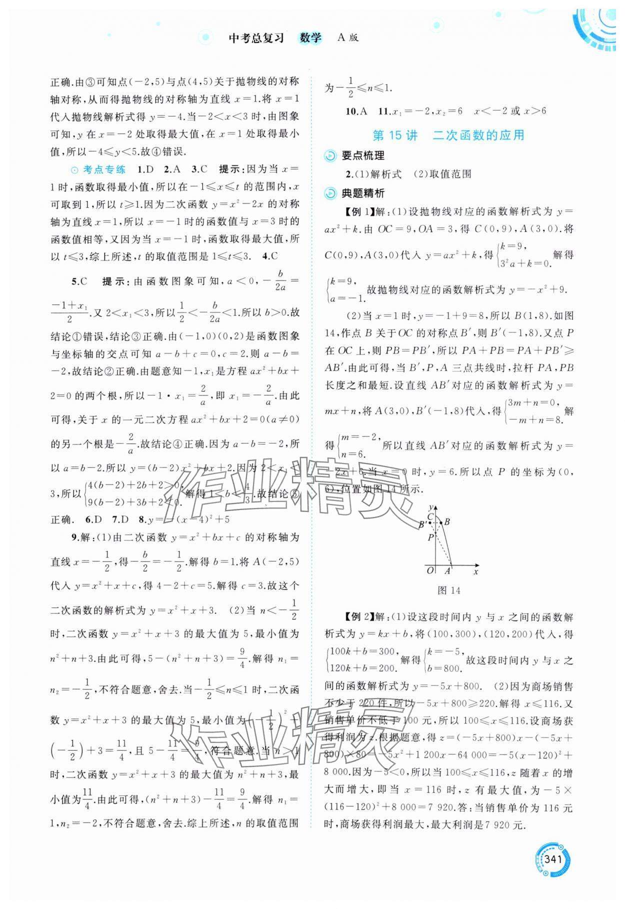 2025年中考先锋中考总复习数学&nbsp;参考答案第14页