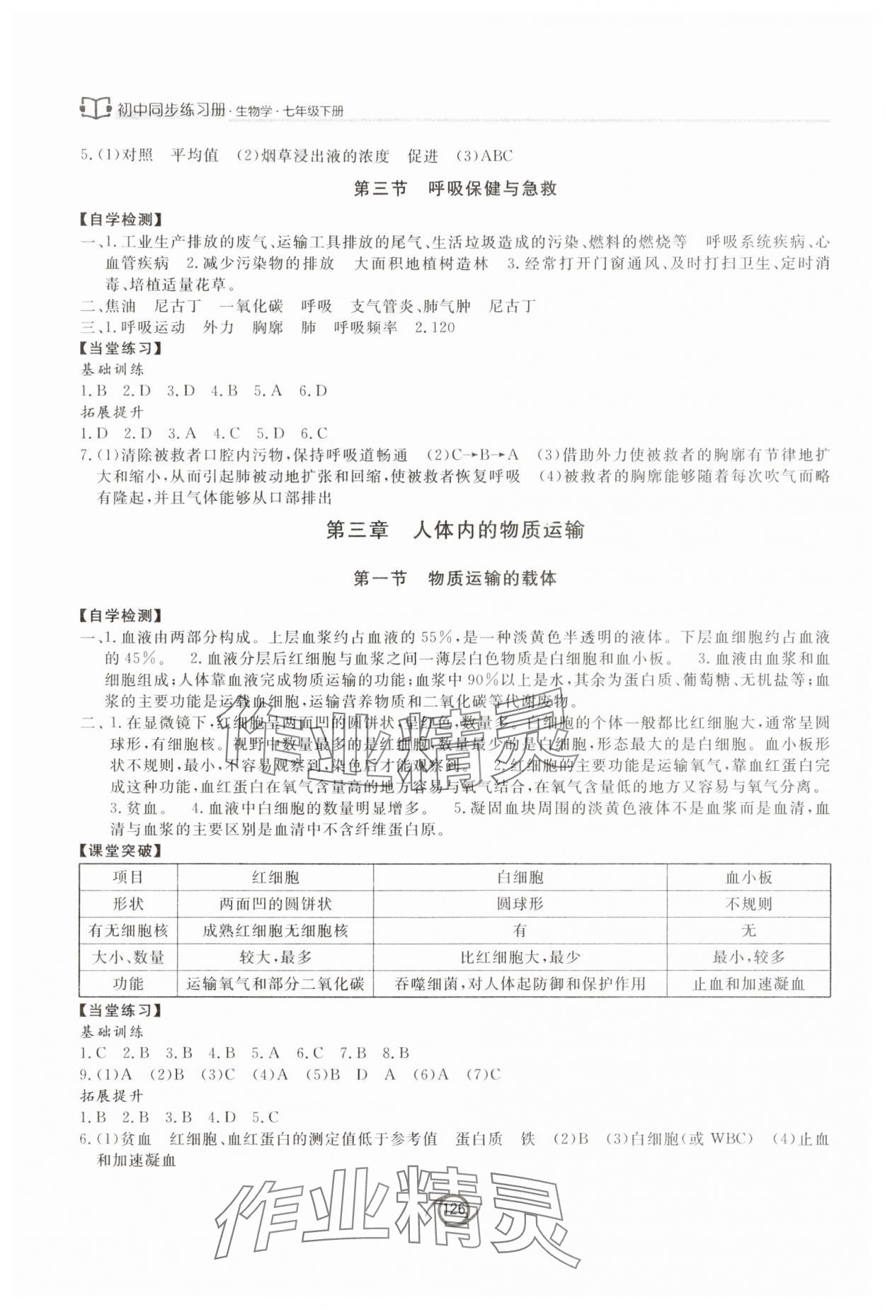 2024年同步练习册西安出版社七年级生物下册济南版&nbsp;参考答案第4页