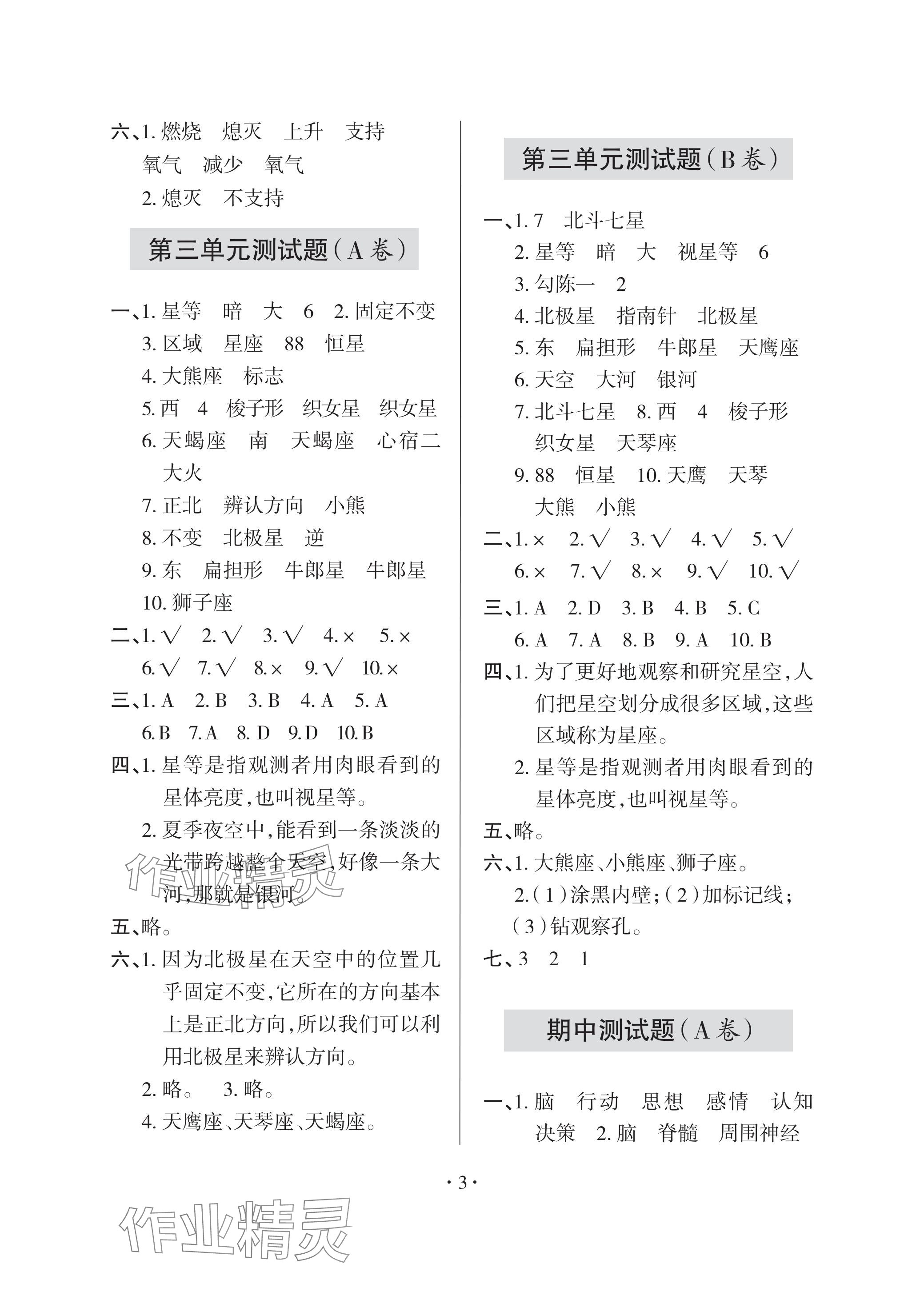 2024年单元自测试卷青岛出版社五年级科学下册青岛版&nbsp;参考答案第3页