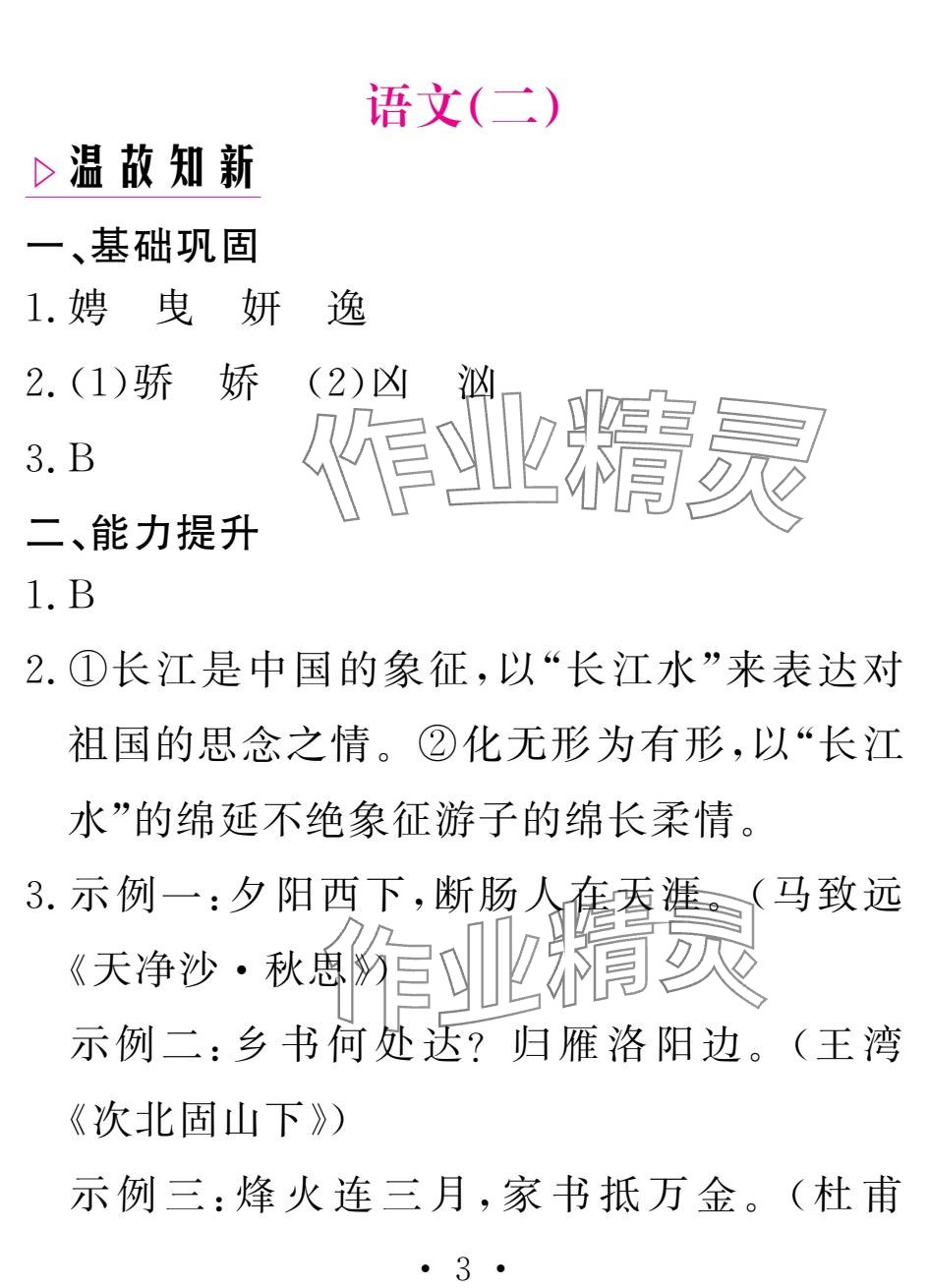 2025年天舟文化精彩寒假团结出版社九年级语文&nbsp;参考答案第3页