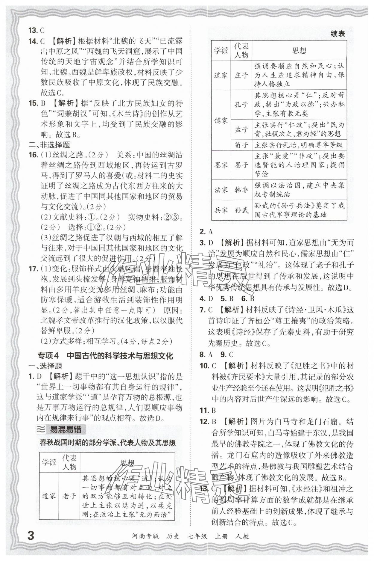 2024年王朝霞各地期末试卷精选七年级历史上册人教版河南专版&nbsp;参考答案第3页