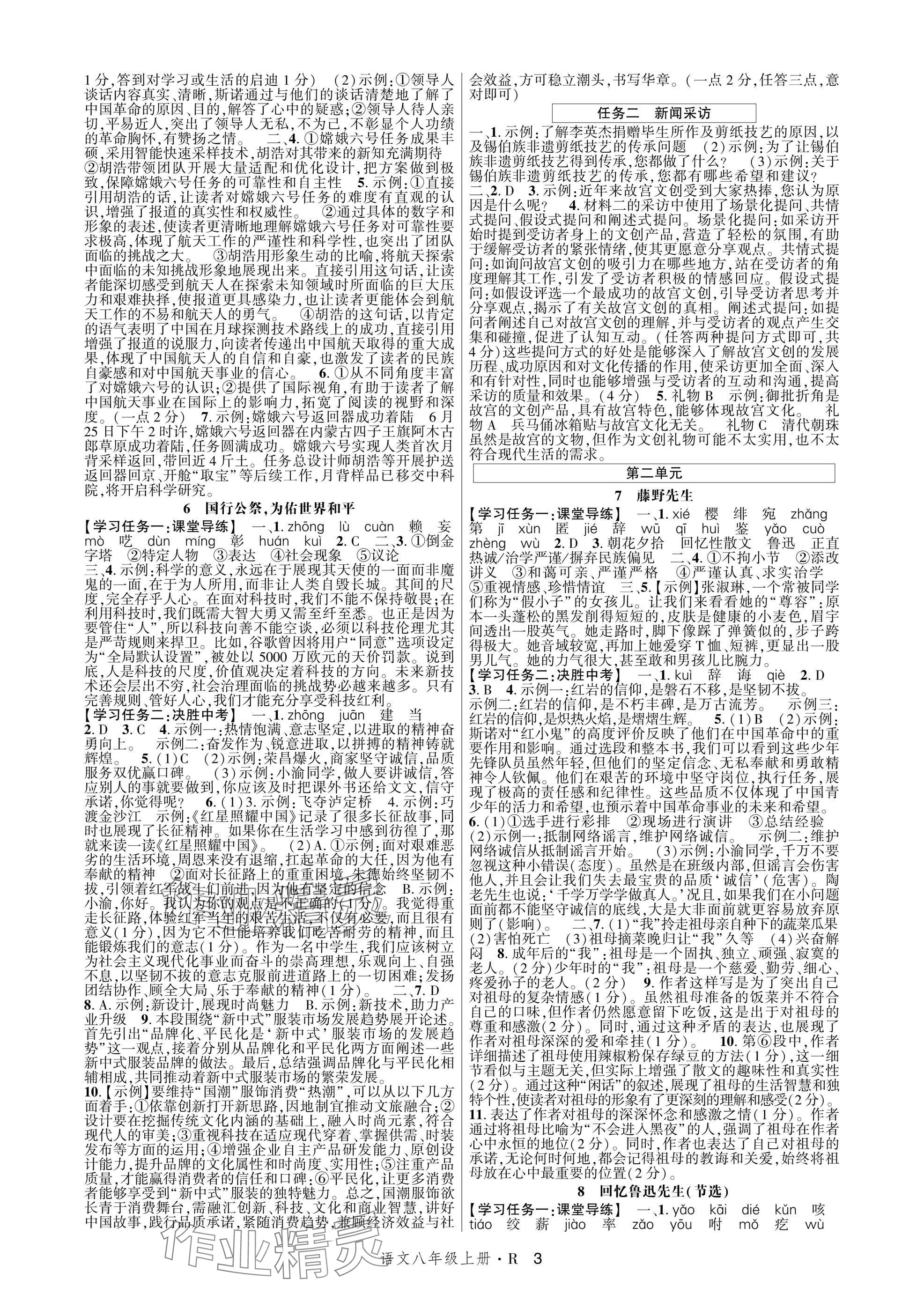 2025年高分突破课时达标讲练测八年级语文上册人教版&nbsp;参考答案第3页
